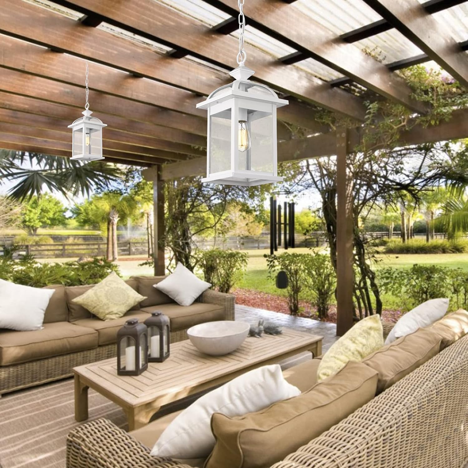 Darkaway Farol colgante para exteriores, grande de 20 pulgadas con luces colgantes de aluminio de vidrio para exteriores, para porche, patio,