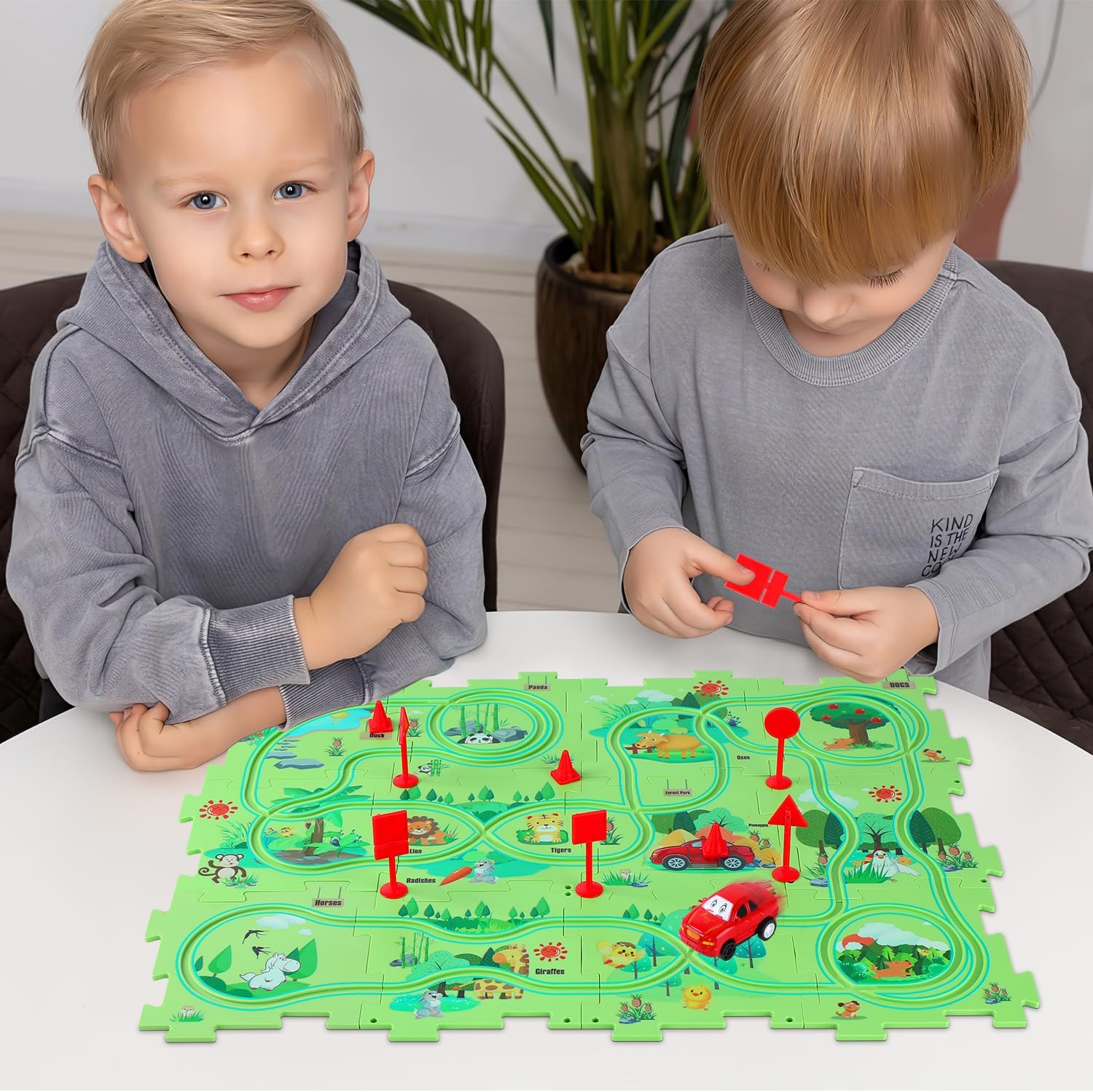 Carrito eléctrico de ensamblaje de bricolaje, juego de pista de rompecabezas para niños pequeños con vehículos, juguetes de construcción de