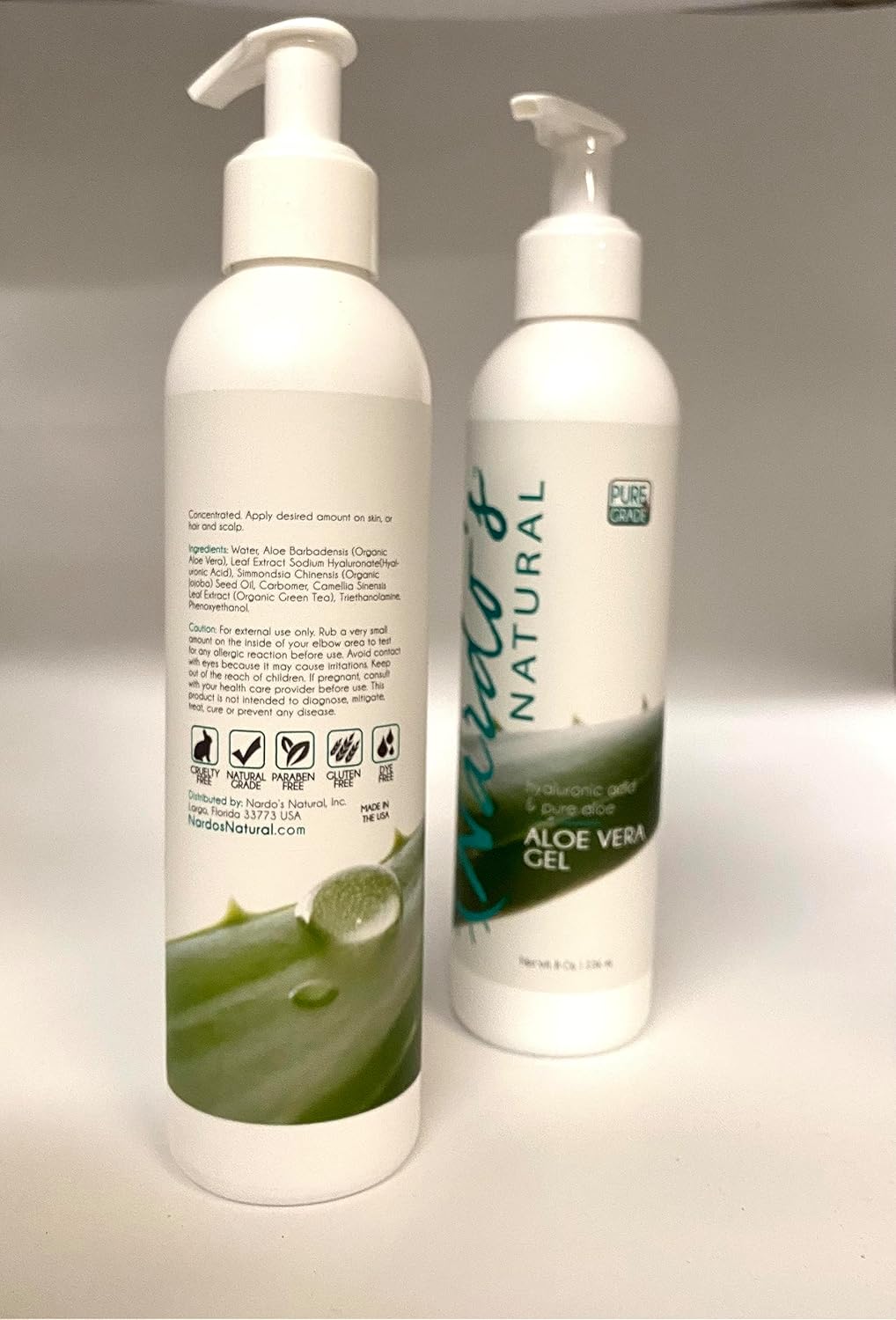 Nardo’s Natural Gel de aloe vera de 8 onzas, gel hidratante de hojas para cara, cabello, piel seca y cuero cabelludo, alivio de quemaduras solares,