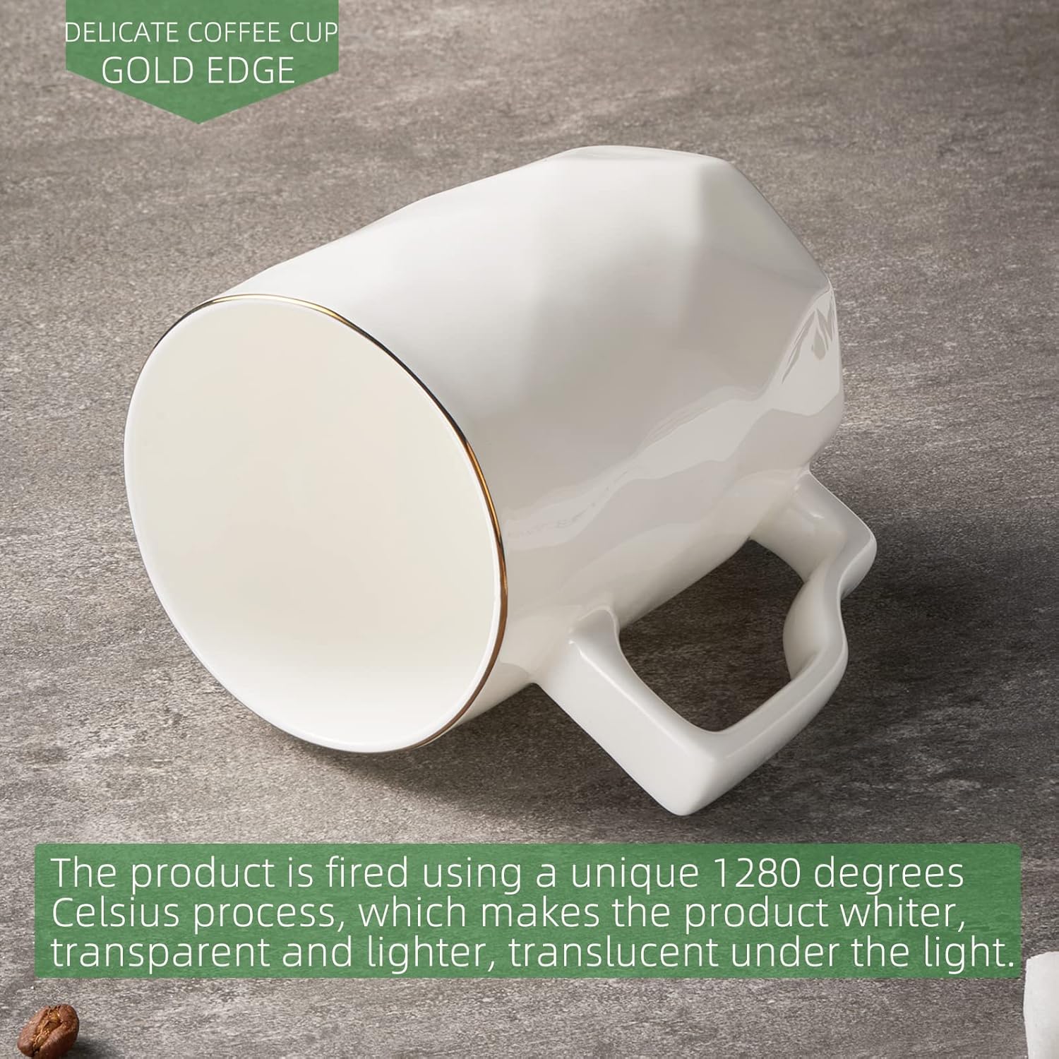Tazas de café, tazas de café de porcelana blanca de hueso de 12 onzas con más del 45% de contenido de hueso, tazas de té de cerámica ligeras, juego