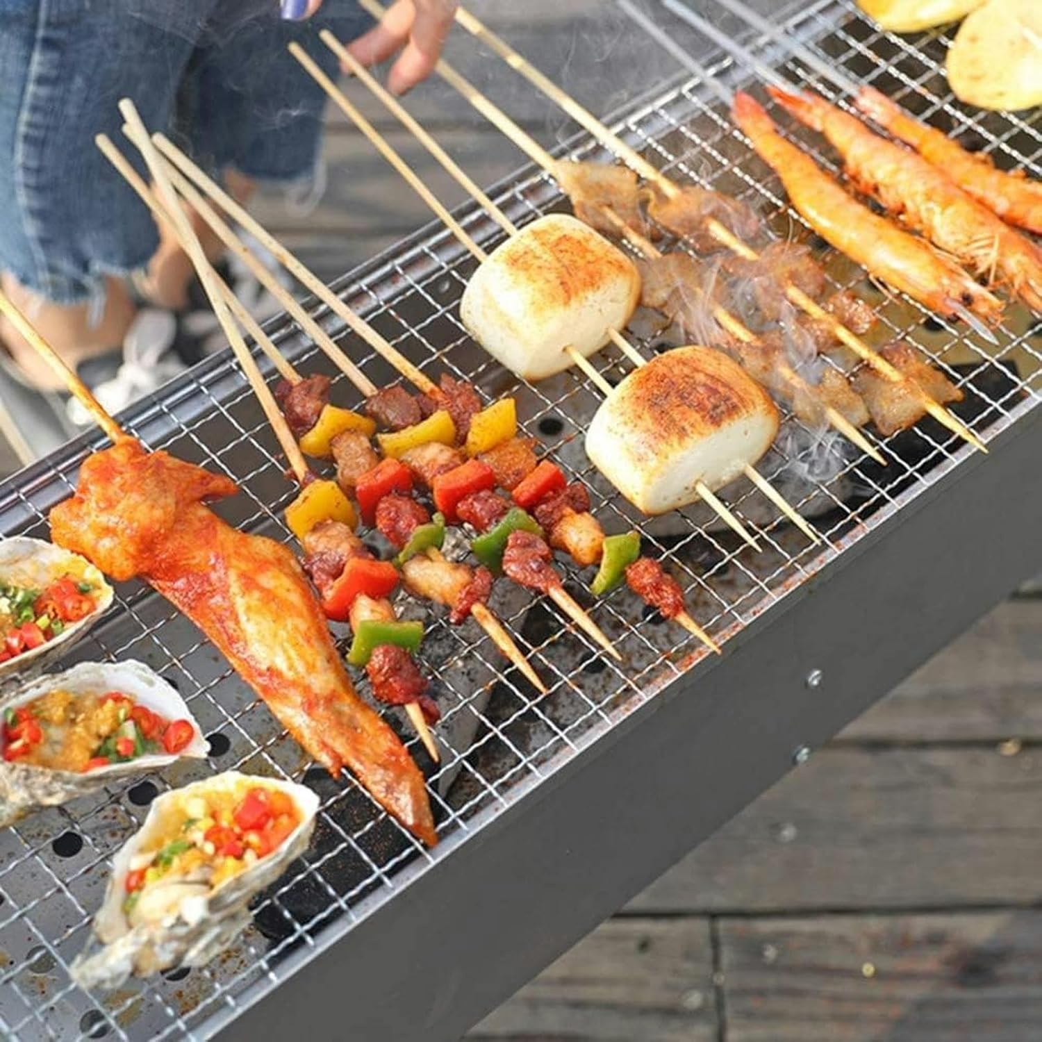 Portable foldable barbecue grill Smoked charcoal grill Outdoor picnic grill Desktop barbecue grill Suitable for 5-10 people barbecue tools