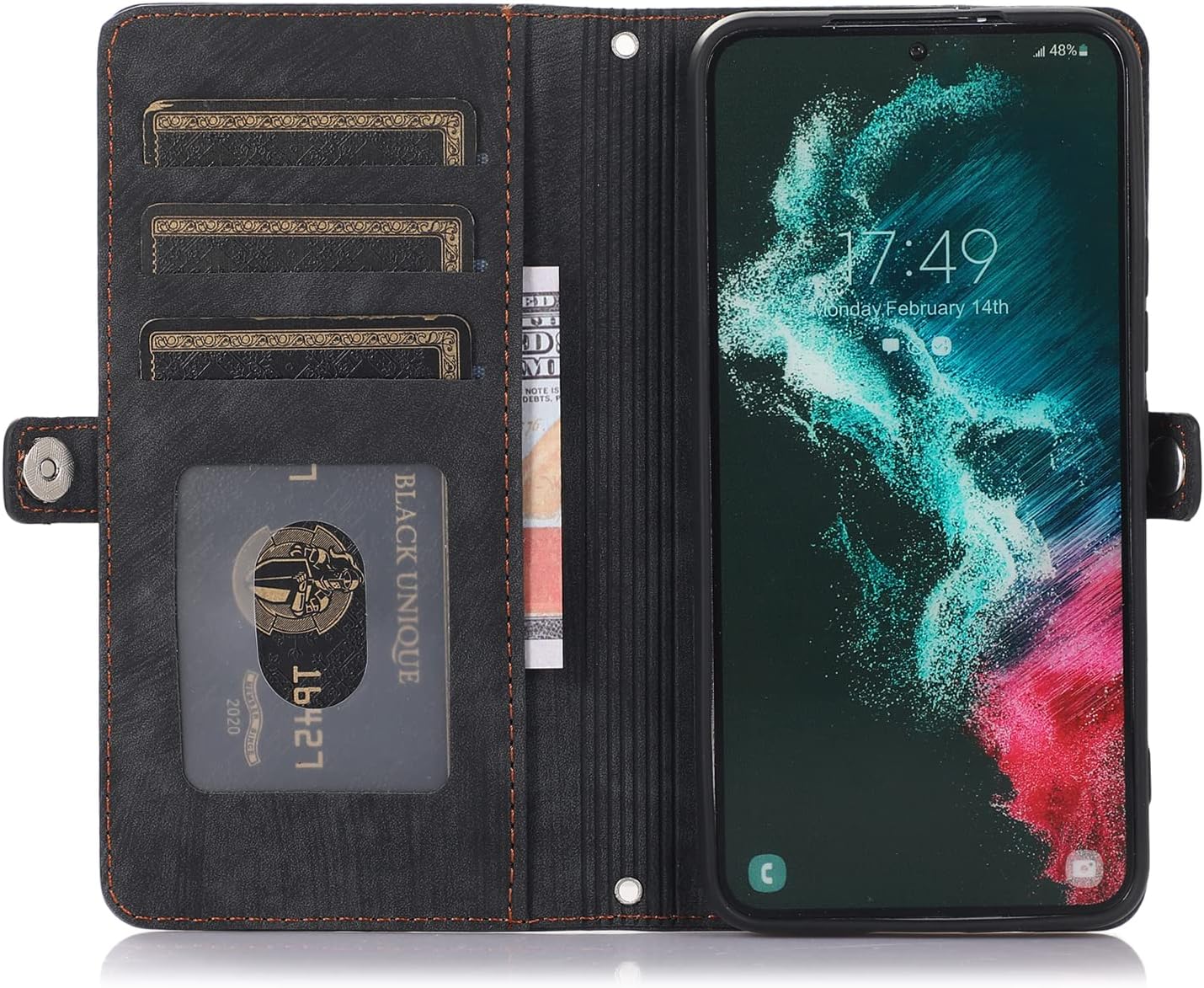 Asuwish Funda de teléfono para Samsung Galaxy S21 FE 5G Funda tipo cartera con protector de pantalla de vidrio templado y cremallera abatible,