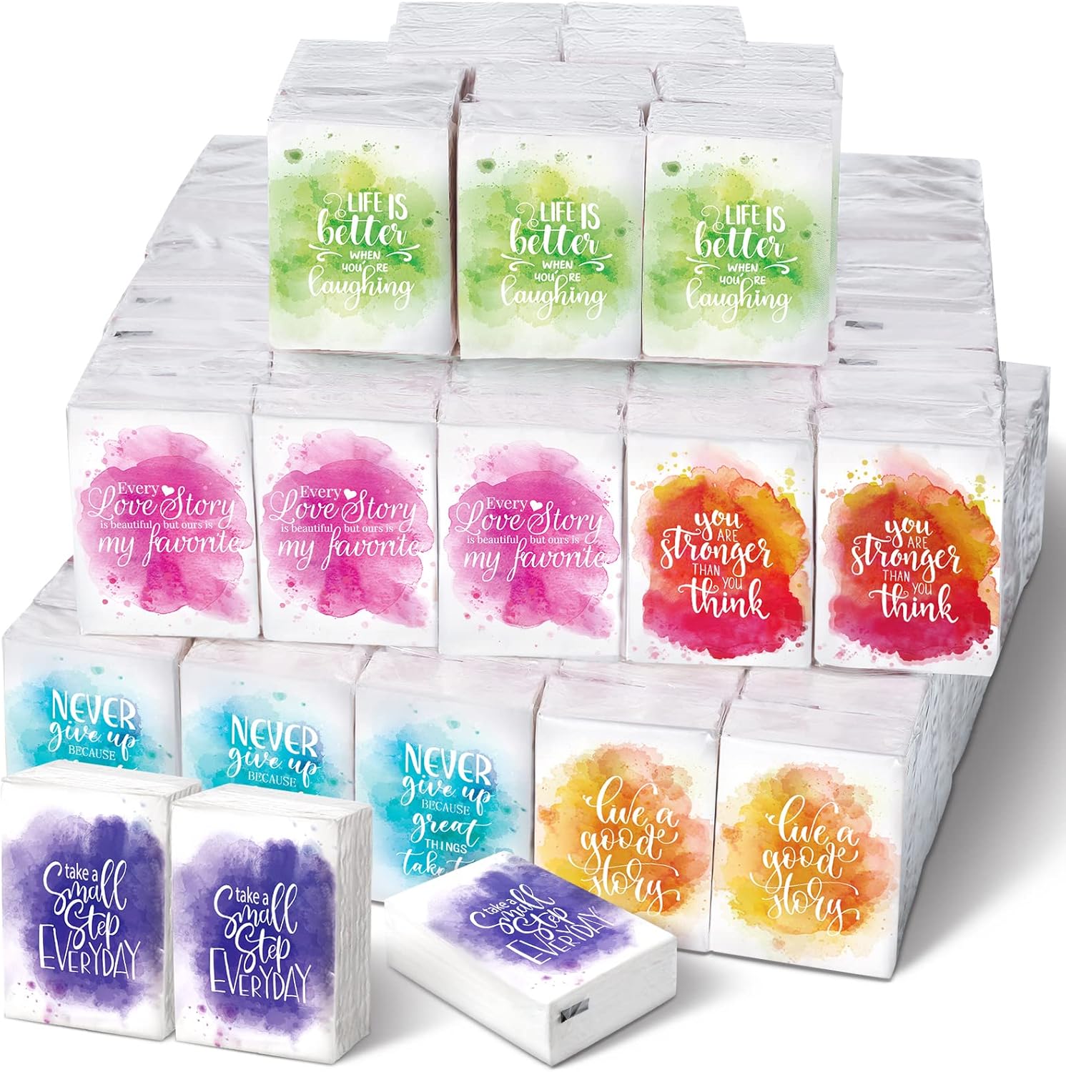 Inspiration Words – Pañuelos faciales de teñido anudado, pañuelos de viaje, tamaño de bolsillo, pañuelos faciales para invitados de graduación, 8