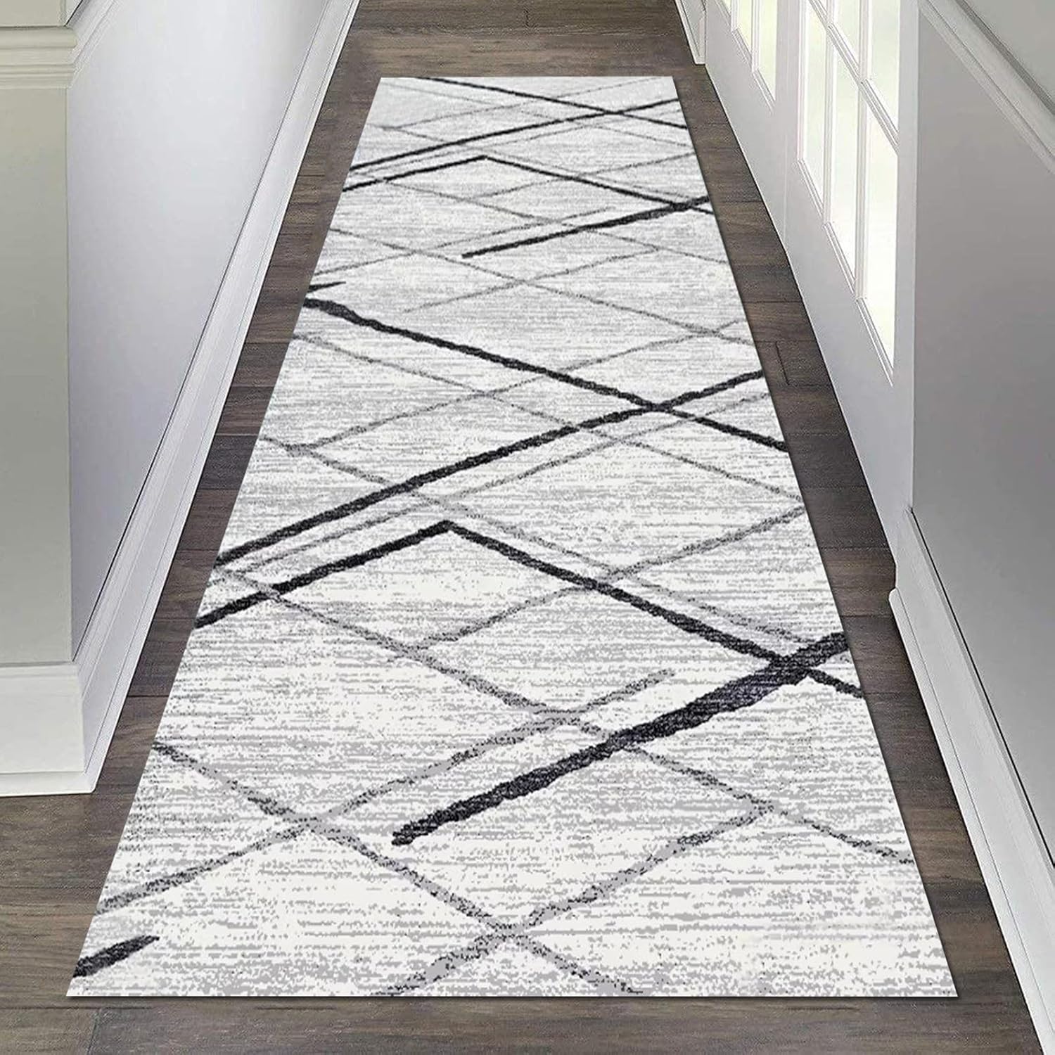Alfombra de pasillo para pasillos  Alfombra geométrica suave contemporánea de pelo bajo para pasillo, entrada, escaleras, antideslizante, extra