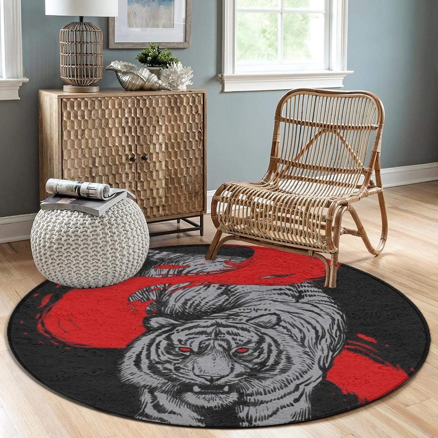 Lujosa alfombra redonda de 24 pulgadas de diámetro, diseño de animales de tigre, antideslizante, decoración abstracta para sala de estar, hogar,
