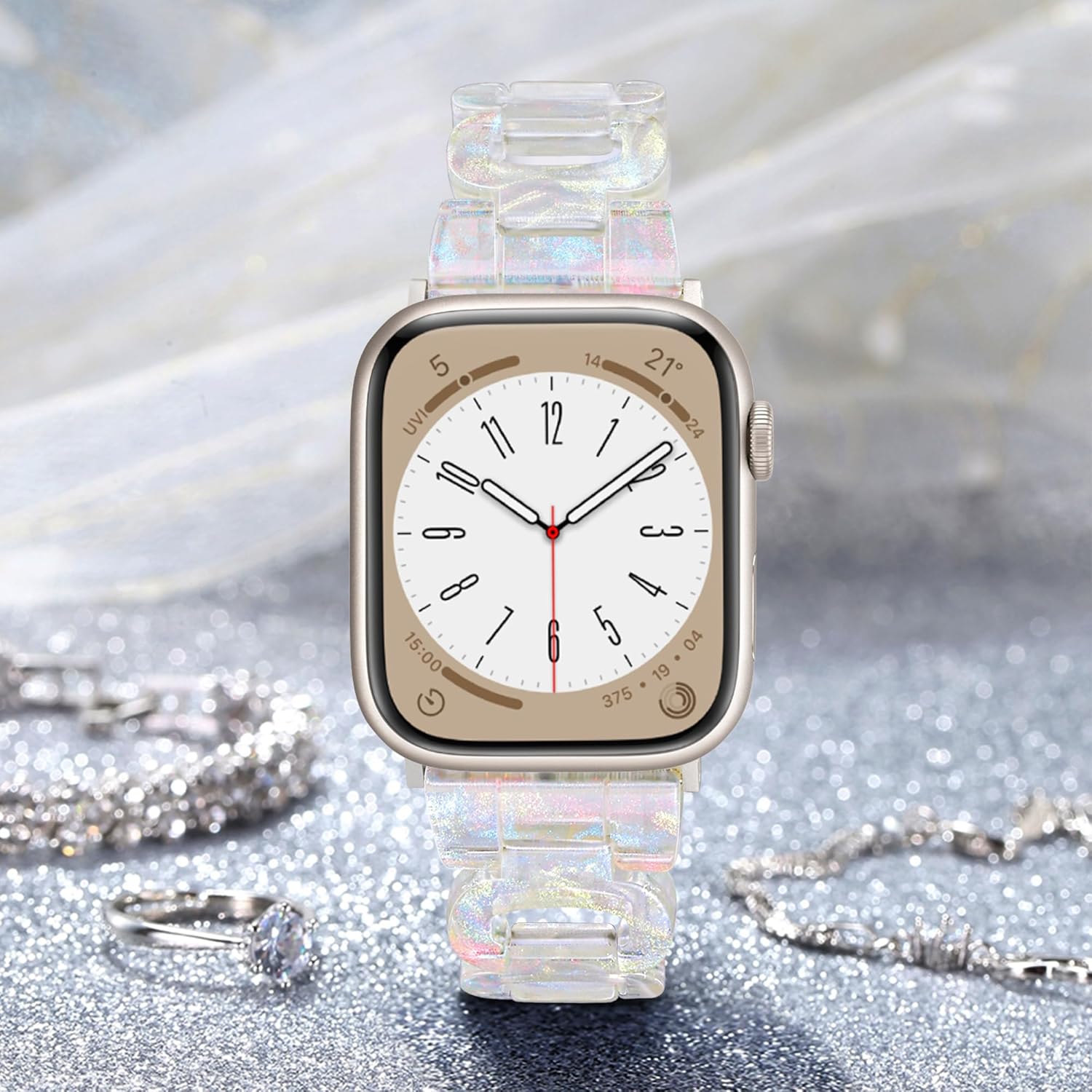 Correa ligera de Apple Watch -O Design – Correas de resina para iWatch, color luz de estrellas, correas de Apple Watch para mujeres y hombres,