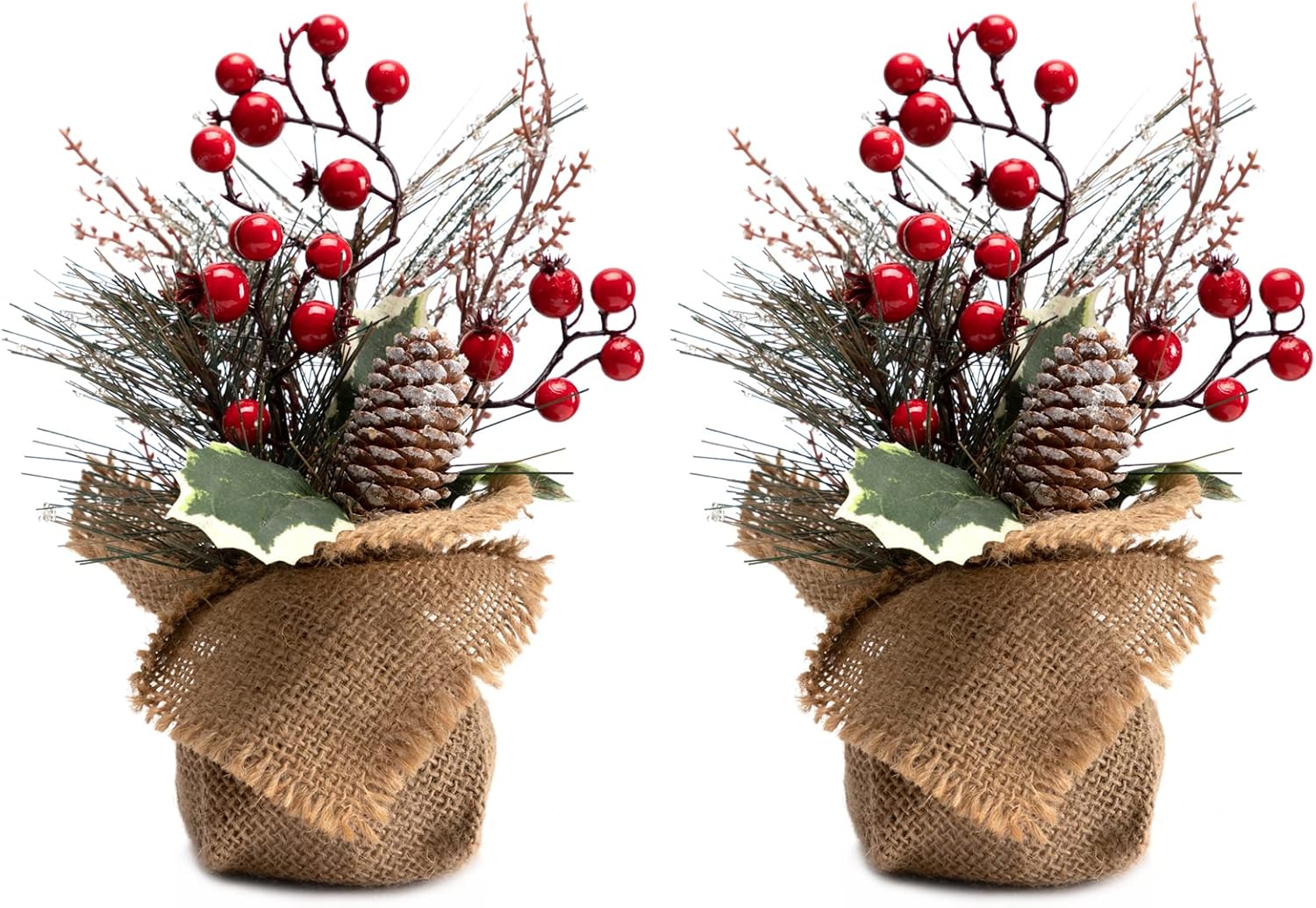 LOHASBEE Mini árbol de Navidad, 2 paquetes de 10 pulgadas, pequeño árbol de Navidad portátil con bayas rojas para regalo para niños, oficina, mesa y