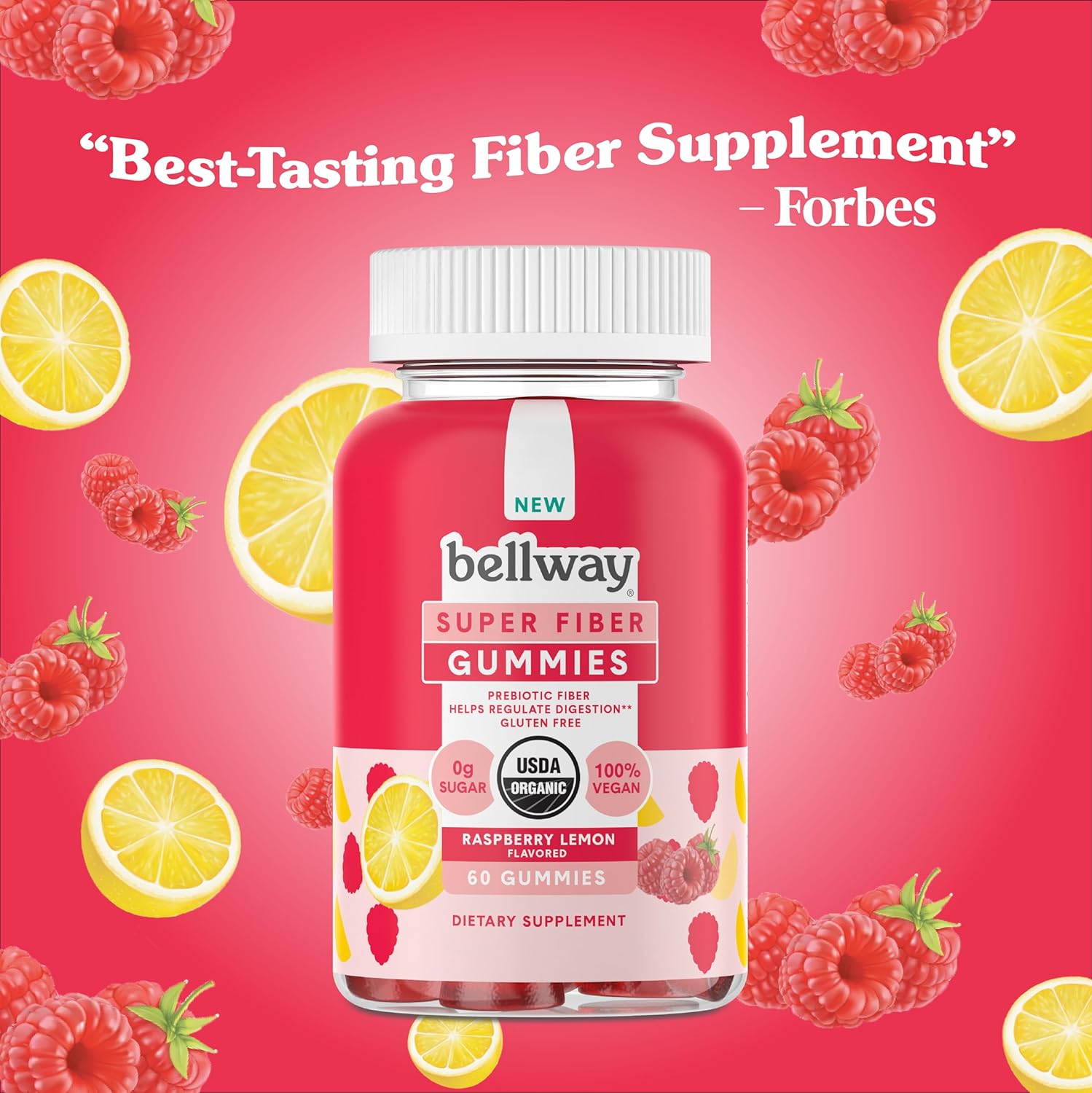 Bellway Gomitas súper fibra para adultos, suplemento de fibra orgánica sin azúcar, con 0.14 oz de fibra por porción, fibra prebiótica de raíz de