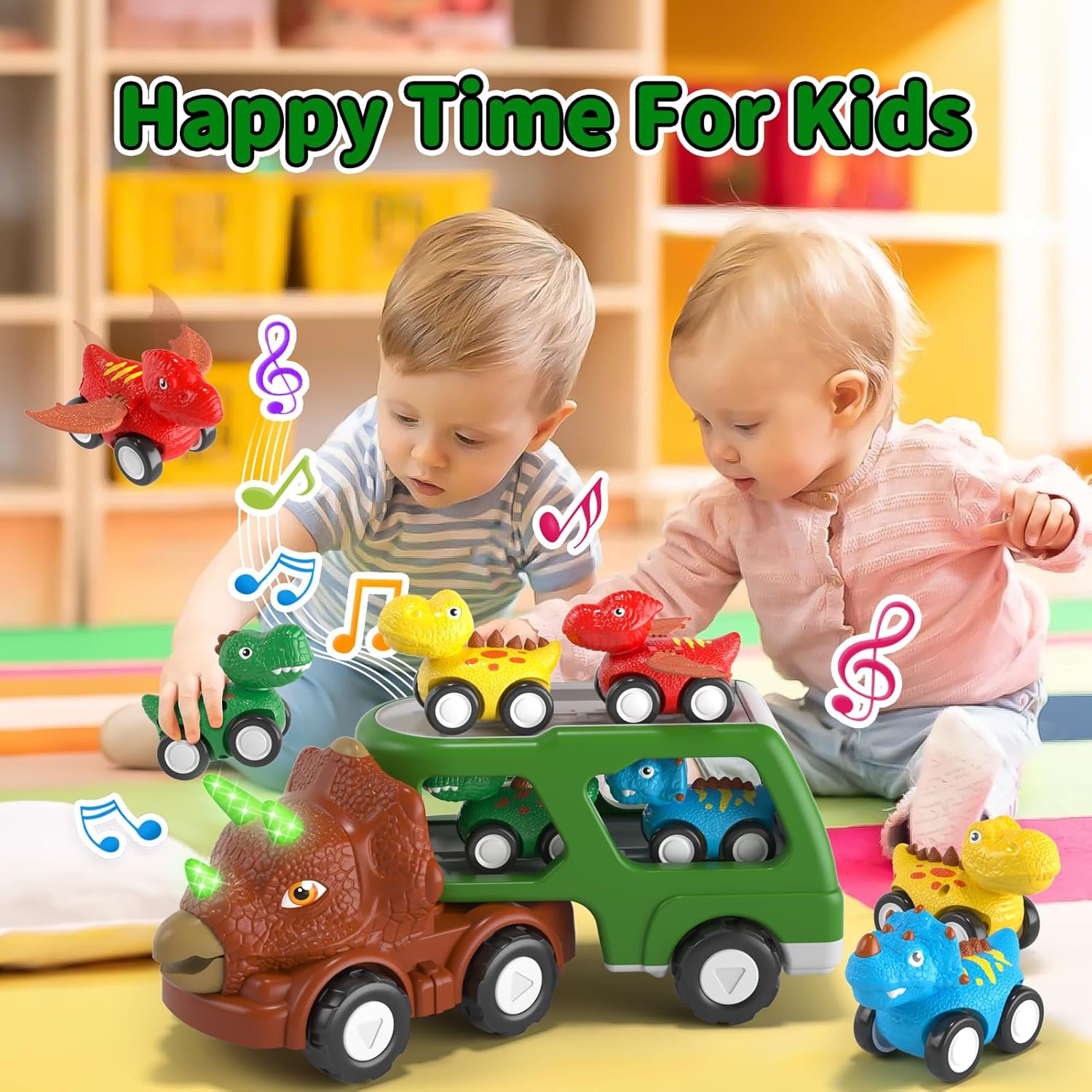 Camión de dinosaurios de juguete para niños pequeños de 1 a 3 2 a 4 años, auto de dinosaurio 5 en 1 para niños y niñas, juguete para niños de 1, 2,
