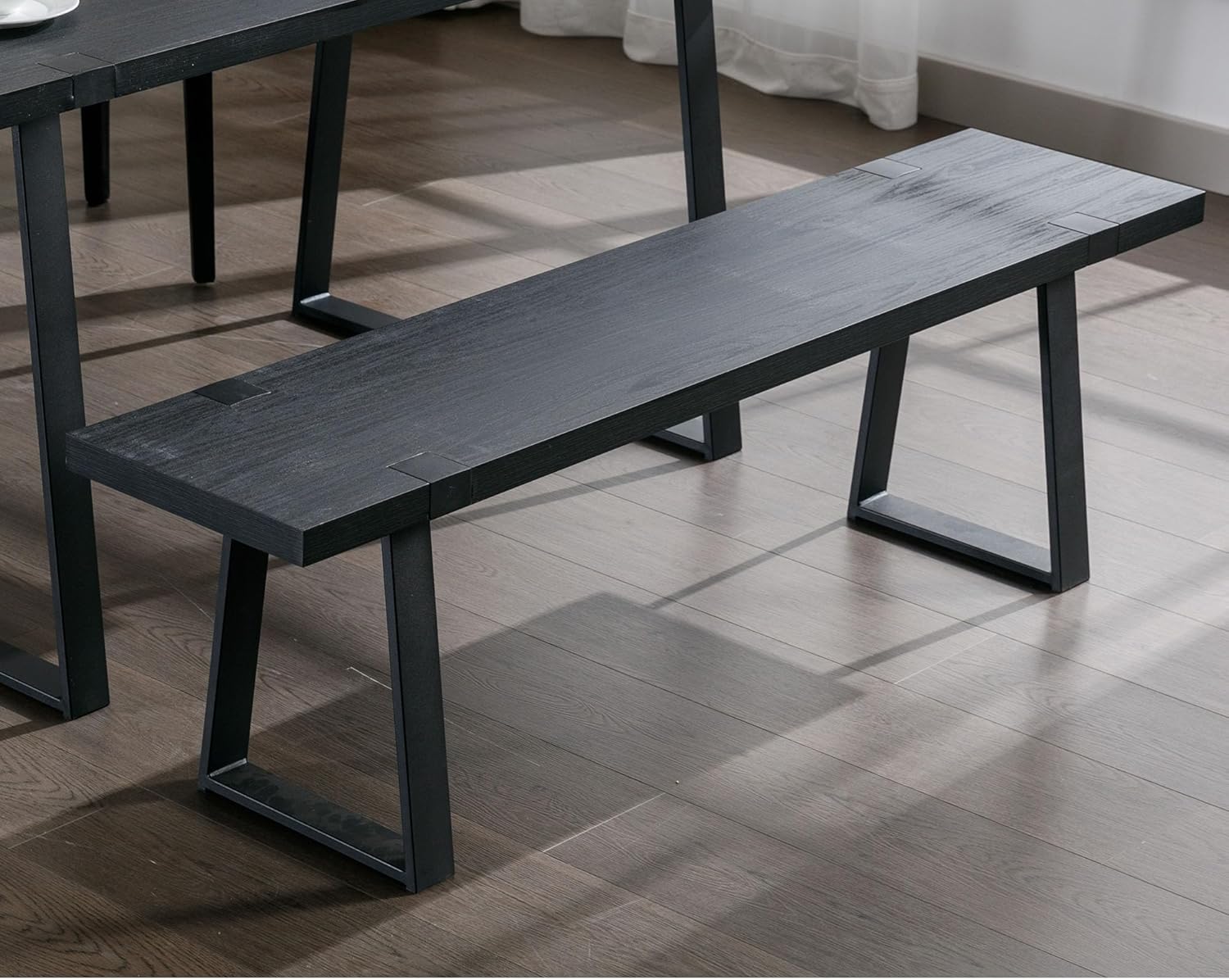 VESCASA Banco de comedor de madera de 60 pulgadas con patas de metal negro para comedor, cocina, color negro