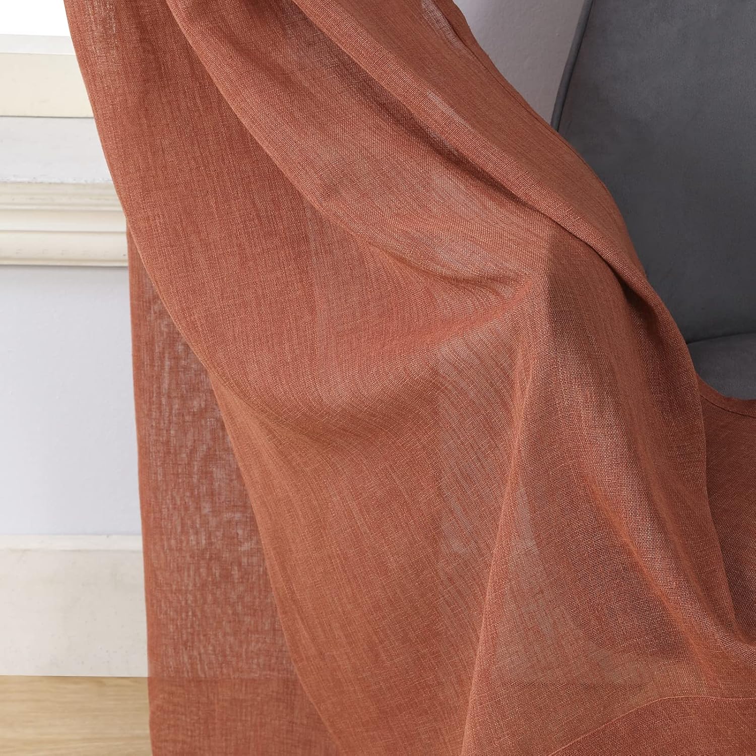 MVSUTA Allyson – Cortina de lino sintético para ventana, dobladillo para barra, color naranja claro natural, 2 pares de paneles de 55 pulgadas de
