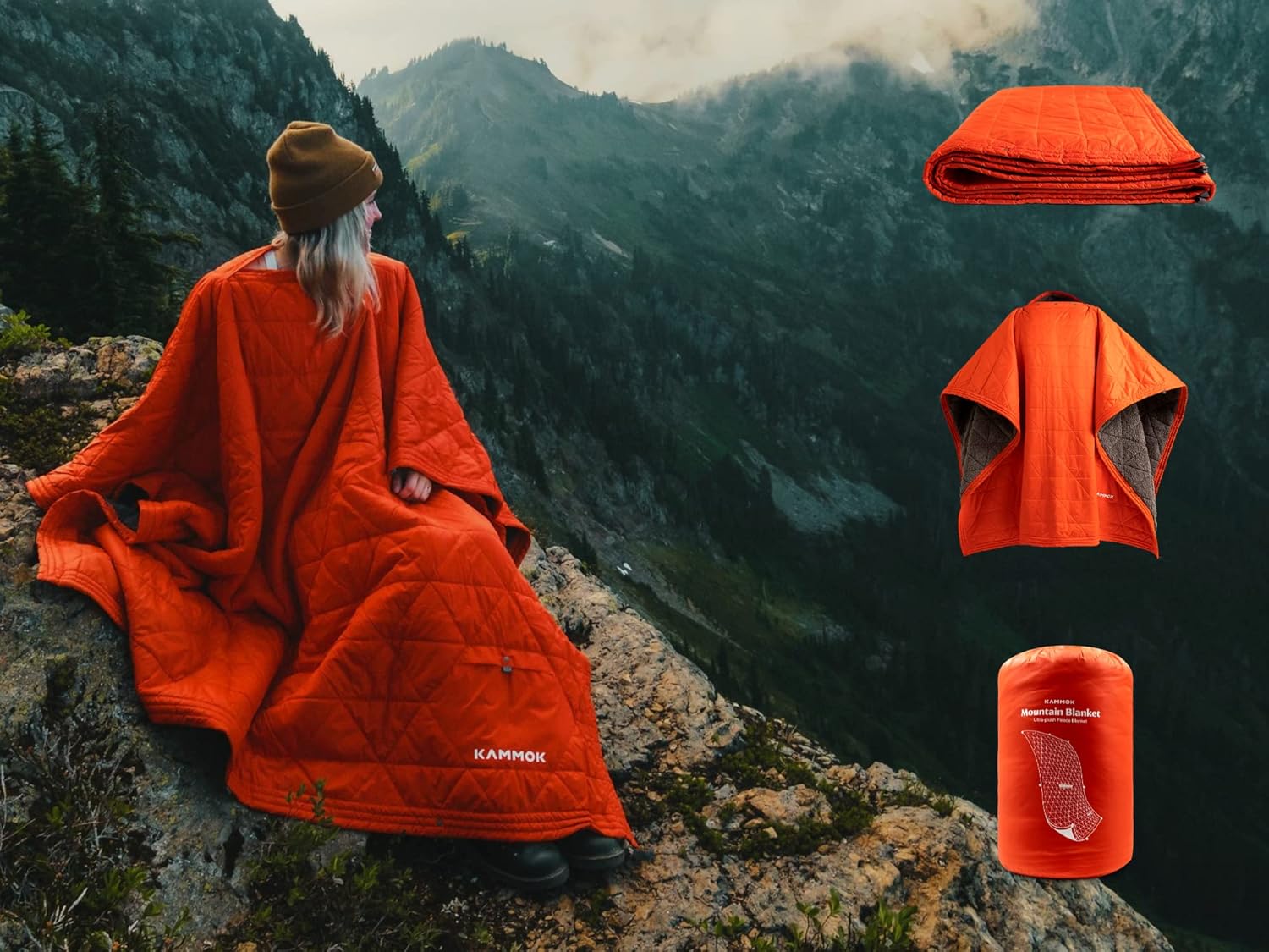 KAMMOK Manta de montaña  Forro polar ultra afelpado, resistente al agua, portátil, duradera, para interiores y exteriores (84 x 50 pulgadas), color