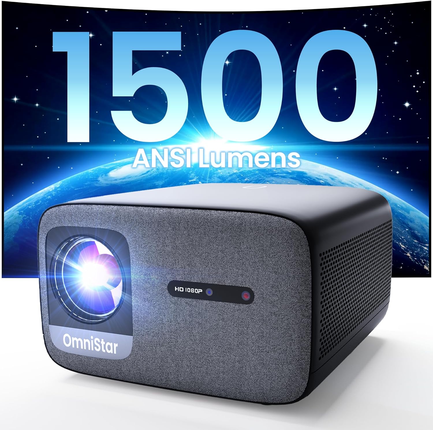 OmniStar L80 – Proyector 4K con WiFi y Bluetooth, proyector de video nativo 1080P de 1500 lúmenes ANSI, enfoque automáticoKeystone, 2 altavoces de