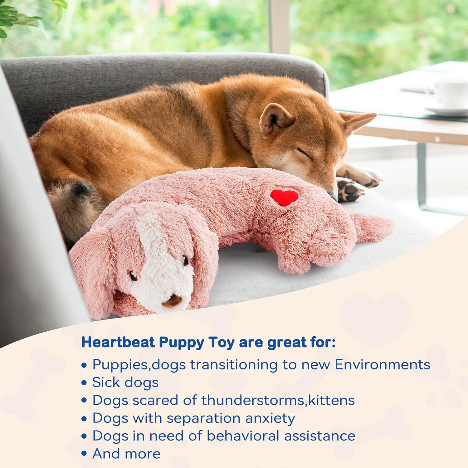 Heartbeat – Juguete de peluche para cachorros con latido del corazón para ayudar a calmar el perro, juguete para aliviar la ansiedad de las