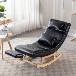Kurhwyss Mecedora moderna para guardería, silla mecedora tapizada con reposapiés plegable, cómoda silla de descanso con reposacabezas y almohada Kurhwyss Mecedora moderna para guardería, silla mecedora tapizada con reposapiés plegable, cómoda silla de descanso con reposacabezas y almohada