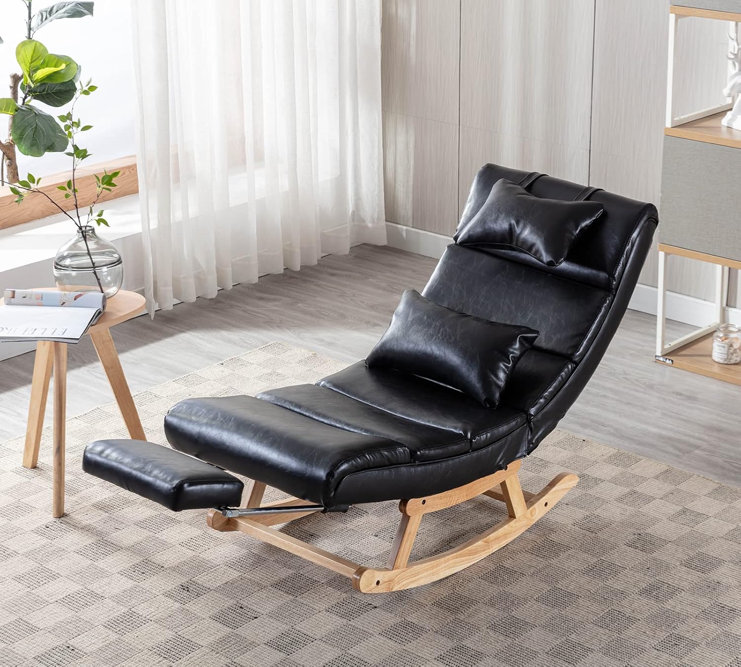 Kurhwyss Mecedora moderna para guardería, silla mecedora tapizada con reposapiés plegable, cómoda silla de descanso con reposacabezas y almohada