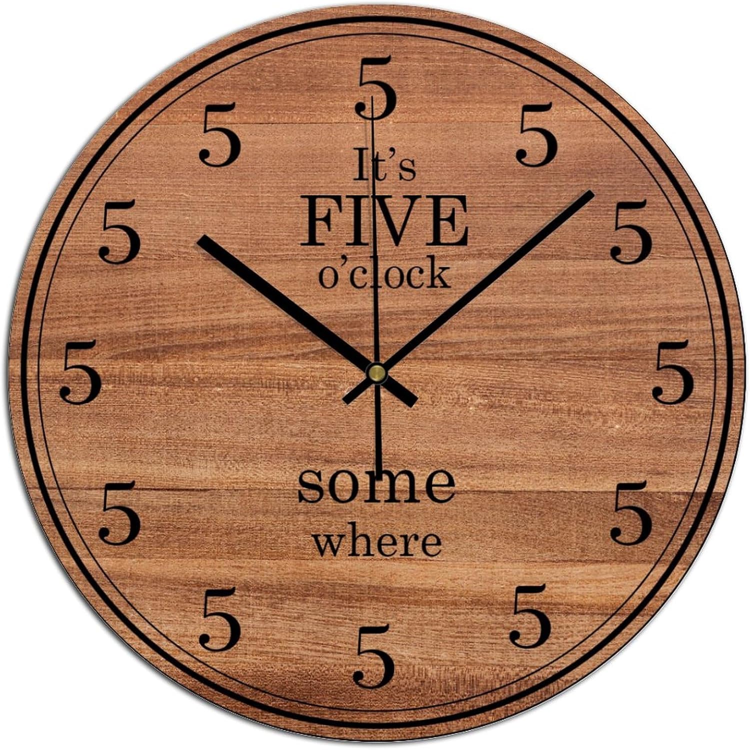 Reloj de pared de PVC con texto en inglés “Its Five O’clock Somewhere”, reloj de pared colgante de tipografía de 10 pulgadas con poste de impresión