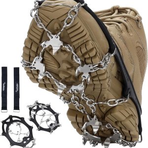 Crampons actualizado 19, spikes agarres para hielo y nieve de tracción, protección al caminar, trotar, senderismo, alpinismo sobre nieve y hielo. Crampons actualizado 19, spikes agarres para hielo y nieve de tracción, protección al caminar, trotar, senderismo, alpinismo sobre nieve y hielo.