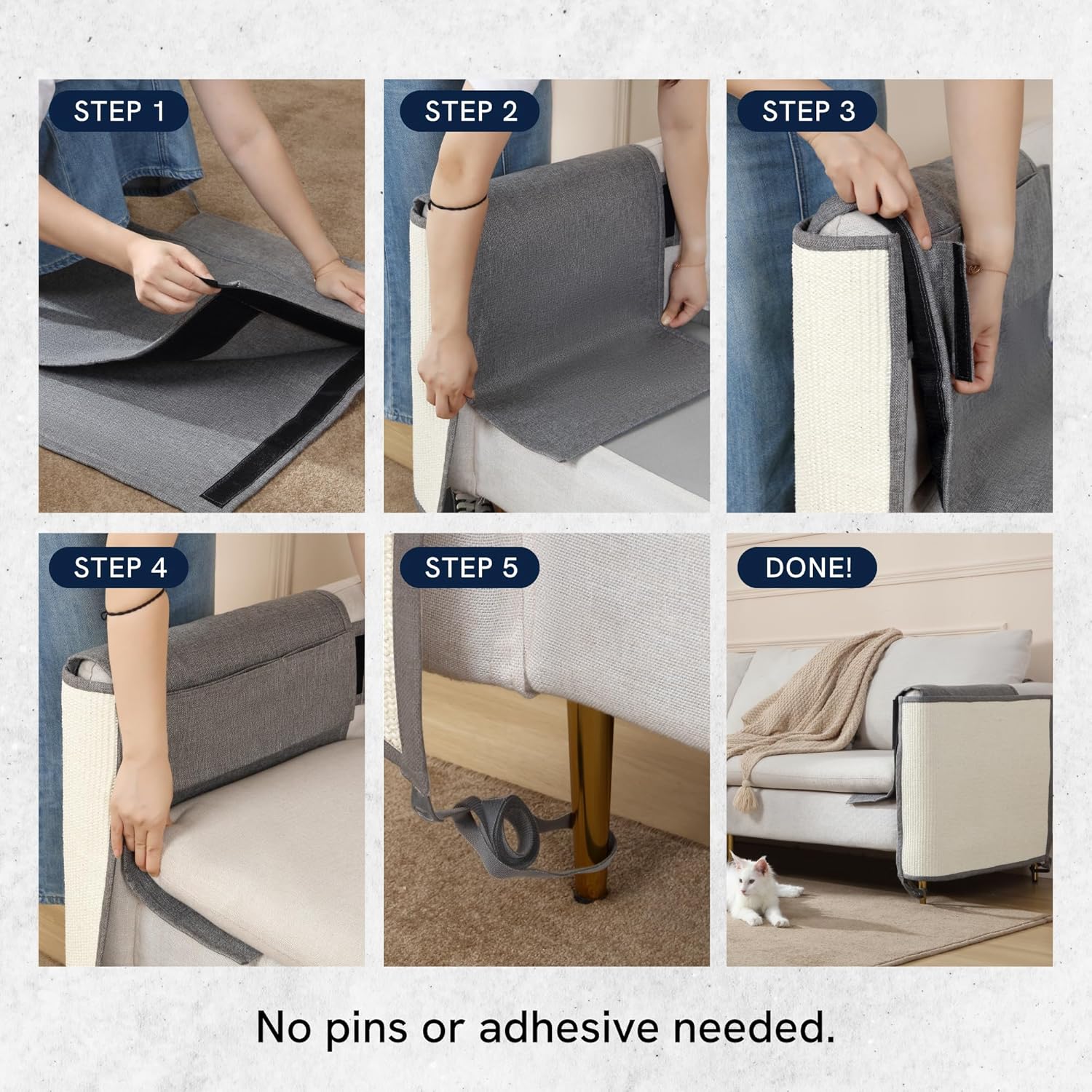 Panther Armor Protectores de muebles de sisal, rascador de esquina para gatos brazo de sofá gris derecho evita que los gatos arañen muebles, poste