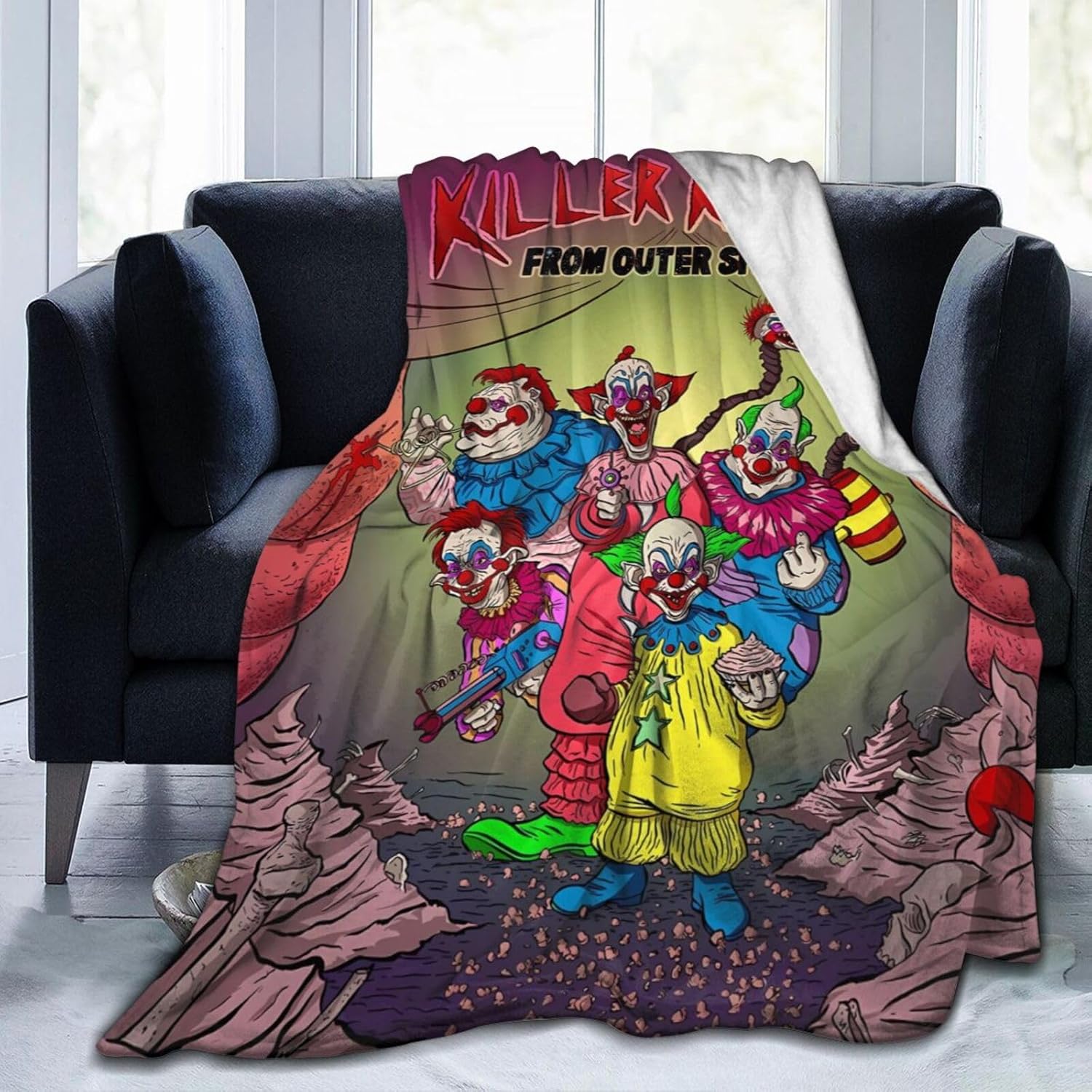 Mantas Killer de película de terror Klowns from Outer Space – Manta de forro polar para sofá y dormitorio, mantas suaves de aire acondicionado para