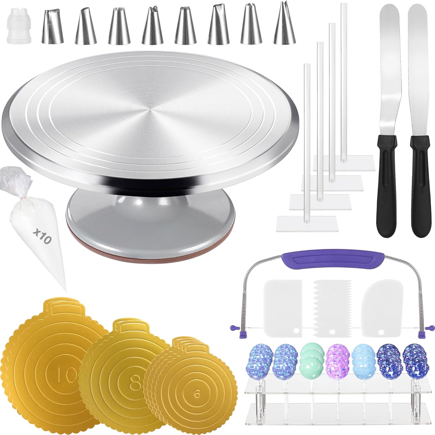 Soporte giratorio redondo de aluminio de 12 pulgadas para decoración de pasteles, tocadiscos para tartas, soporte giratorio para tartas, pasteles y