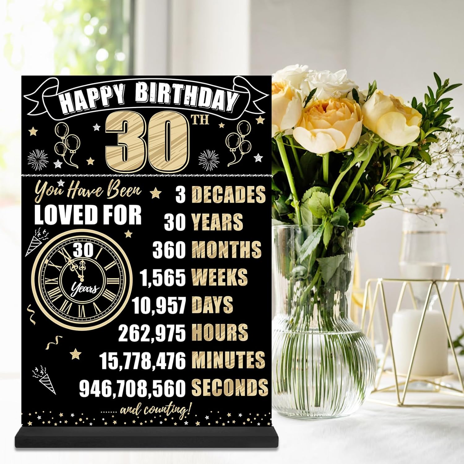Letrero de mesa de 30 cumpleaños con texto en inglés “Back in 1994” para hombres y mujeres, póster de mesa de madera de dos caras con soporte para