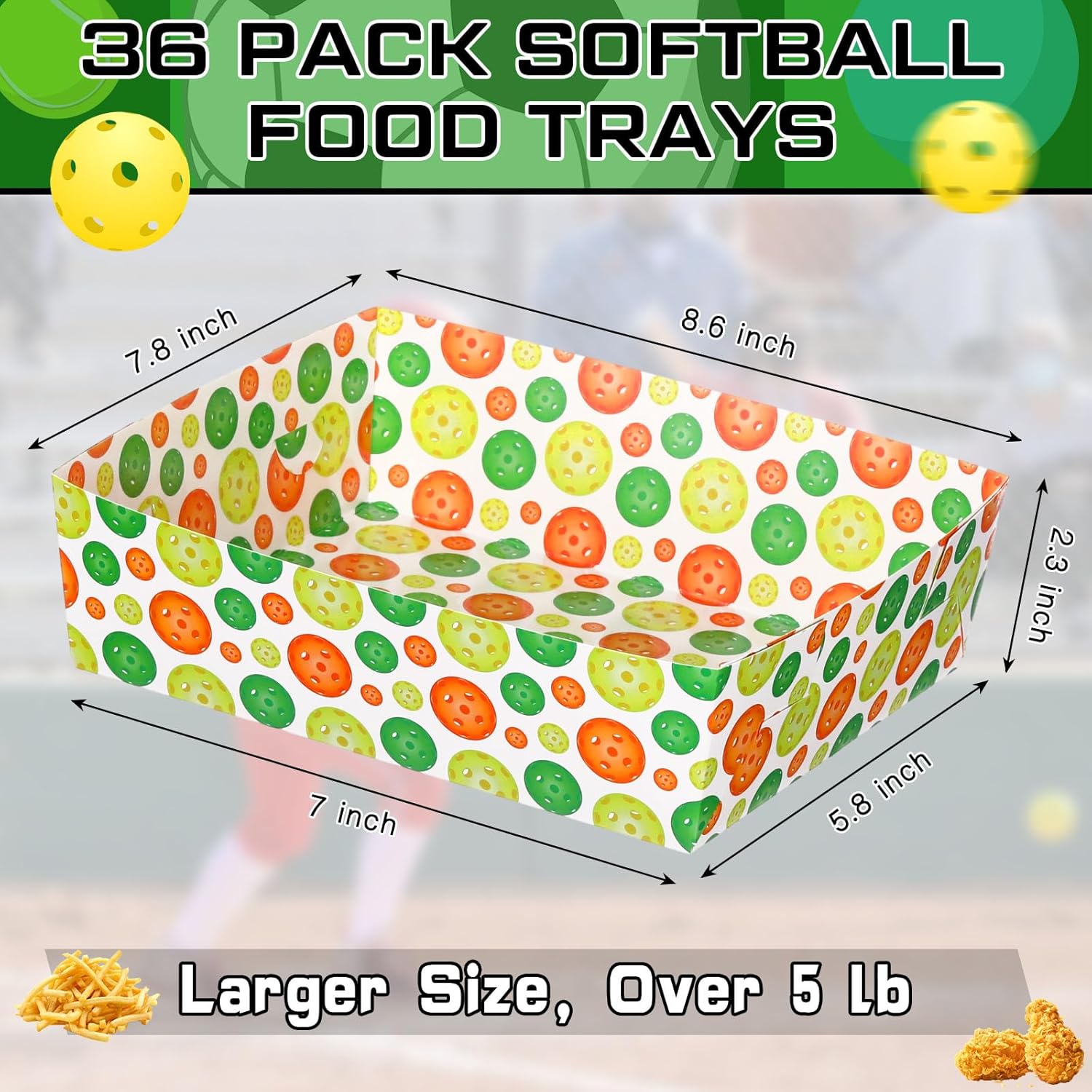 Paquete de 36 bandejas deportivas para fiestas de 5 libras, bandejas de comida de fútbol para nachos, botes de papel grandes, bandeja desechable