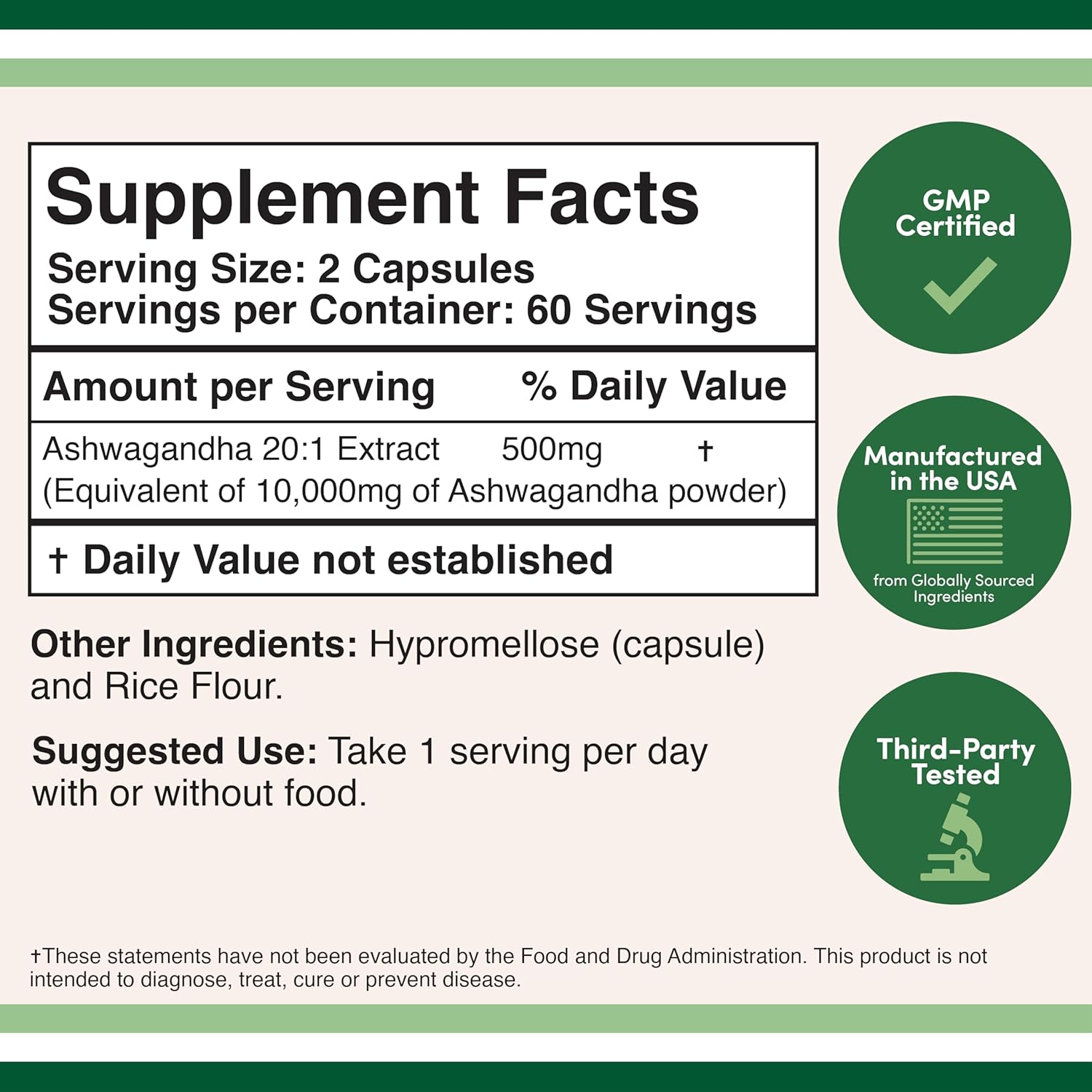 Cápsulas Ashwagandha, 120 unidades (extracto de 500 mg de potencia 201, equivalente a 10,000 mg en polvo) Adaptógeno Alivio del estrés por Double