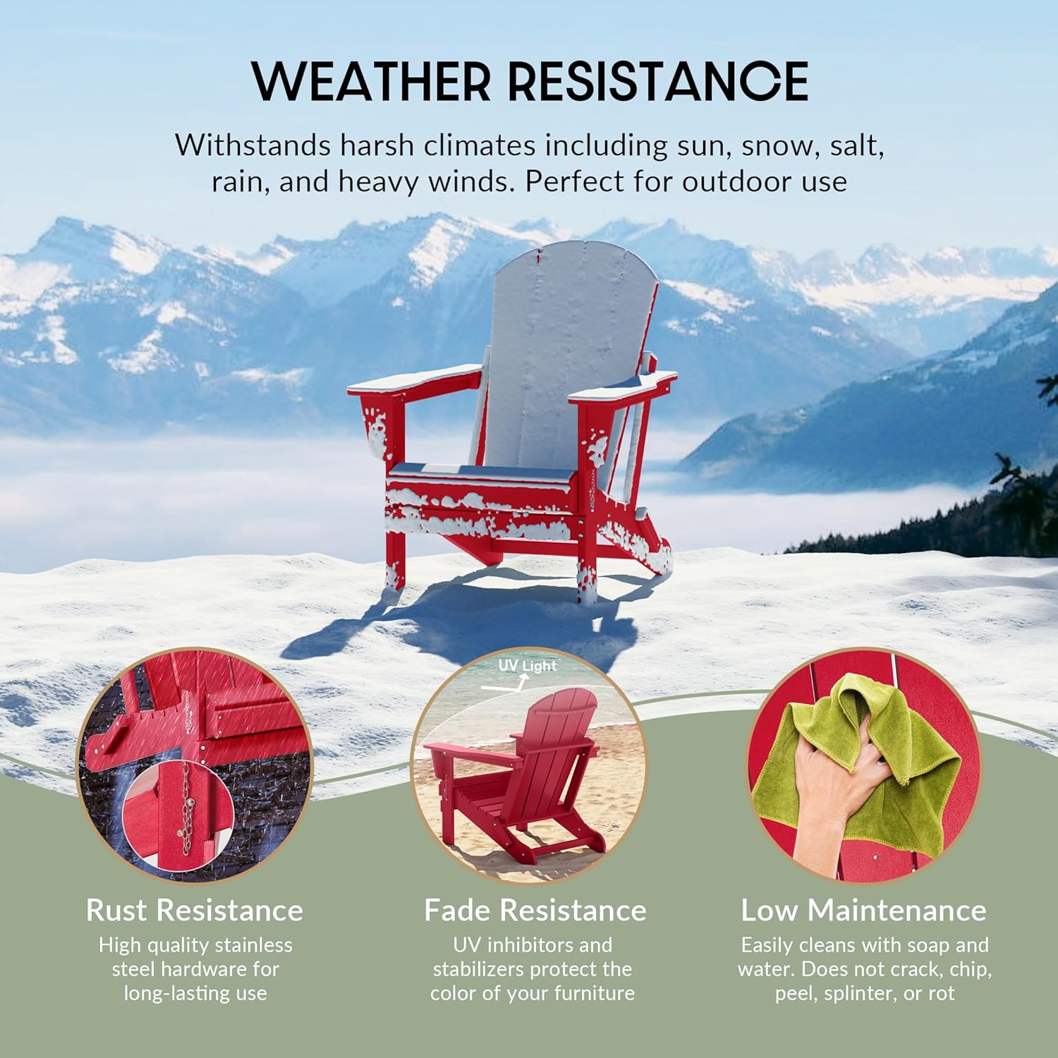 WestinTrends Malibu – Juego de 2 sillas Adirondack plegables de polietileno para exteriores, color rojo