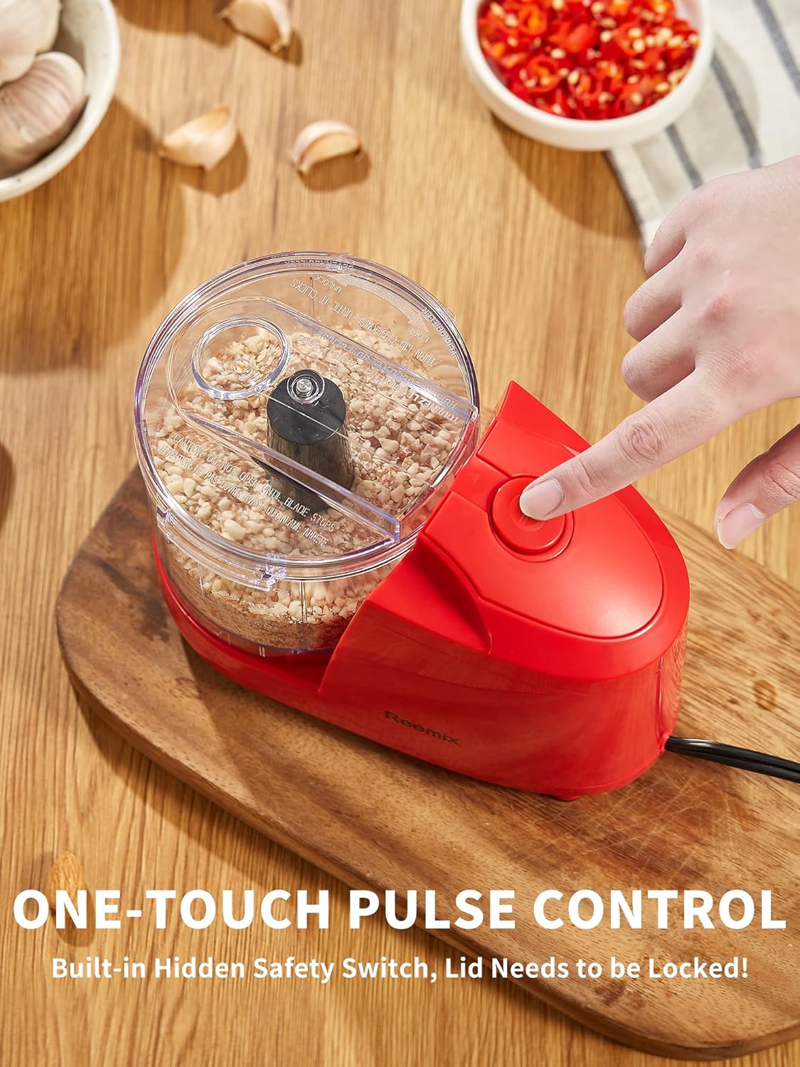 Reemix Picadora eléctrica de alimentos de un solo toque de 1.5 tazas, mini procesador de alimentos de 100 W, mezcla, pica, pica y mezcla verduras,