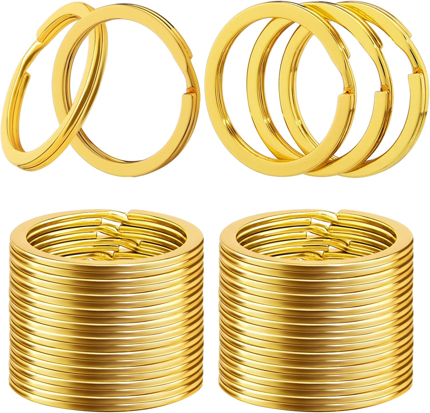 Llavero dividido de 1.2 pulgadas de metal de color dorado plano para llaves del automóvil del hogar, fabricación de joyas, paquete de 25
