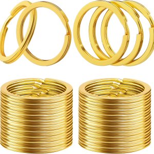 Llavero dividido de 1.2 pulgadas de metal de color dorado plano para llaves del automóvil del hogar, fabricación de joyas, paquete de 25 Llavero dividido de 1.2 pulgadas de metal de color dorado plano para llaves del automóvil del hogar, fabricación de joyas, paquete de 25