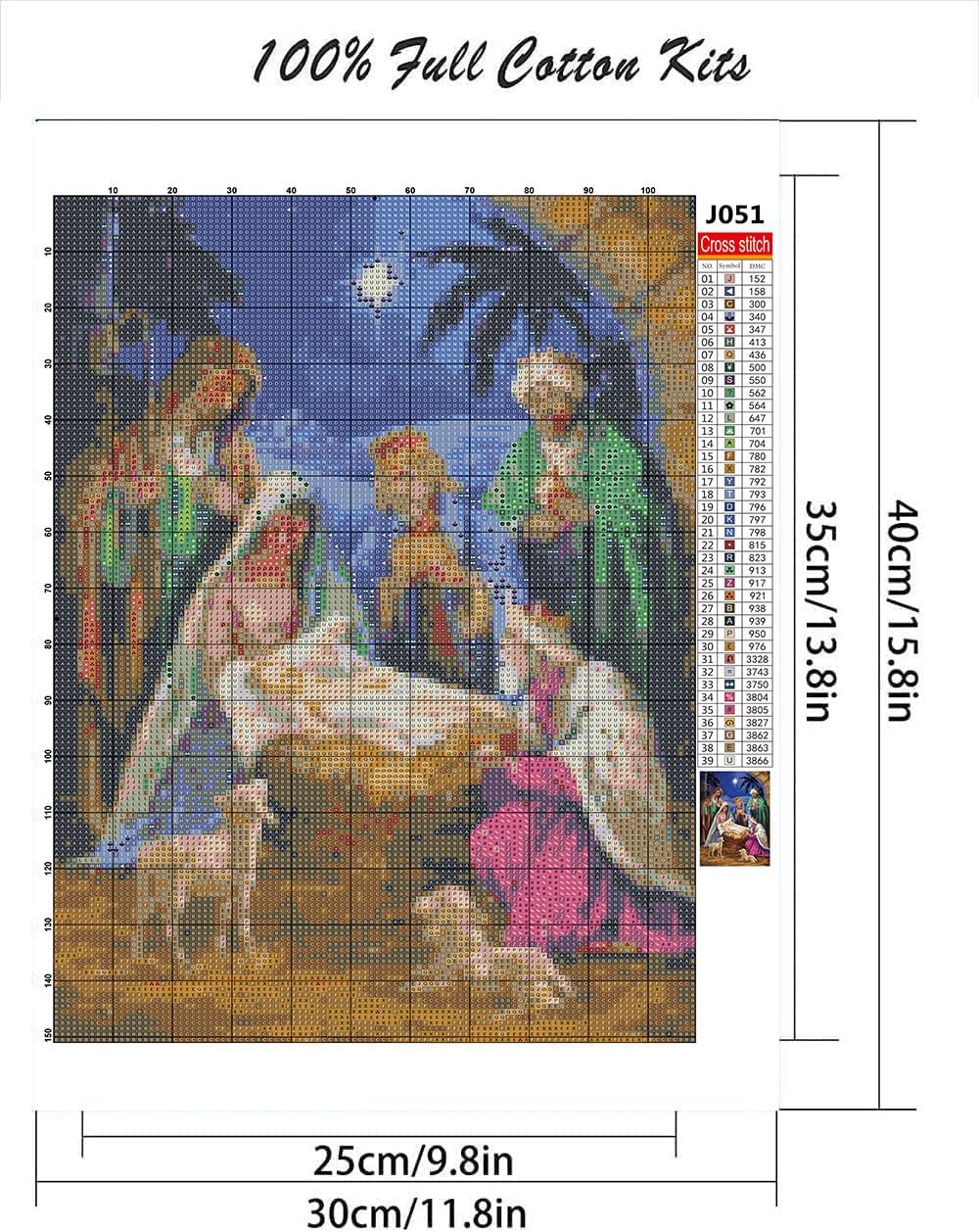 Kits de punto de cruz con estampado de escena de pesebre, diseño de Navidad, Jesús nació, kit de punto de cruz para principiantes, adultos,
