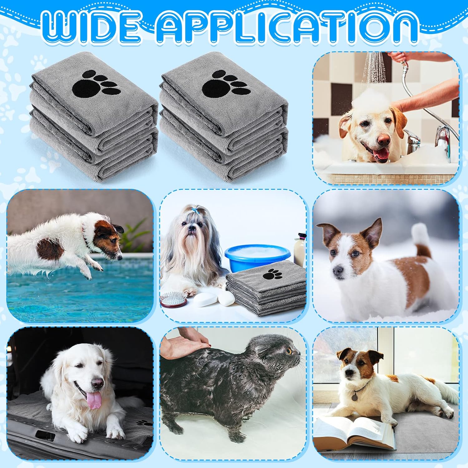 Chumia Paquete de 4 toallas absorbentes de aseo para mascotas, toallas para secar perros, toallas de microfibra suave de secado rápido, toalla de