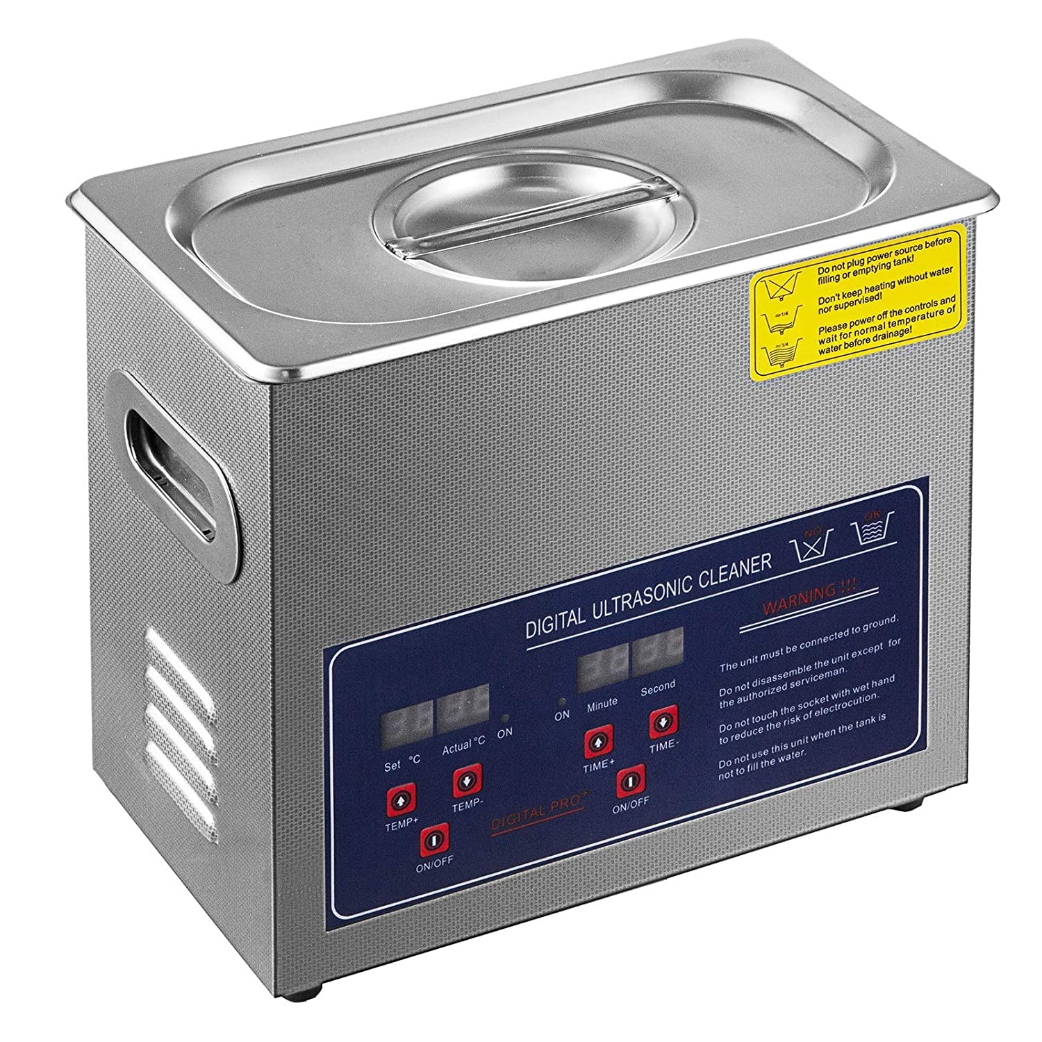 Hihone Limpiador ultrasónico de 3 litros, máquina de limpieza por ultrasonido calentada de acero inoxidable, temporizador digital de temperatura con