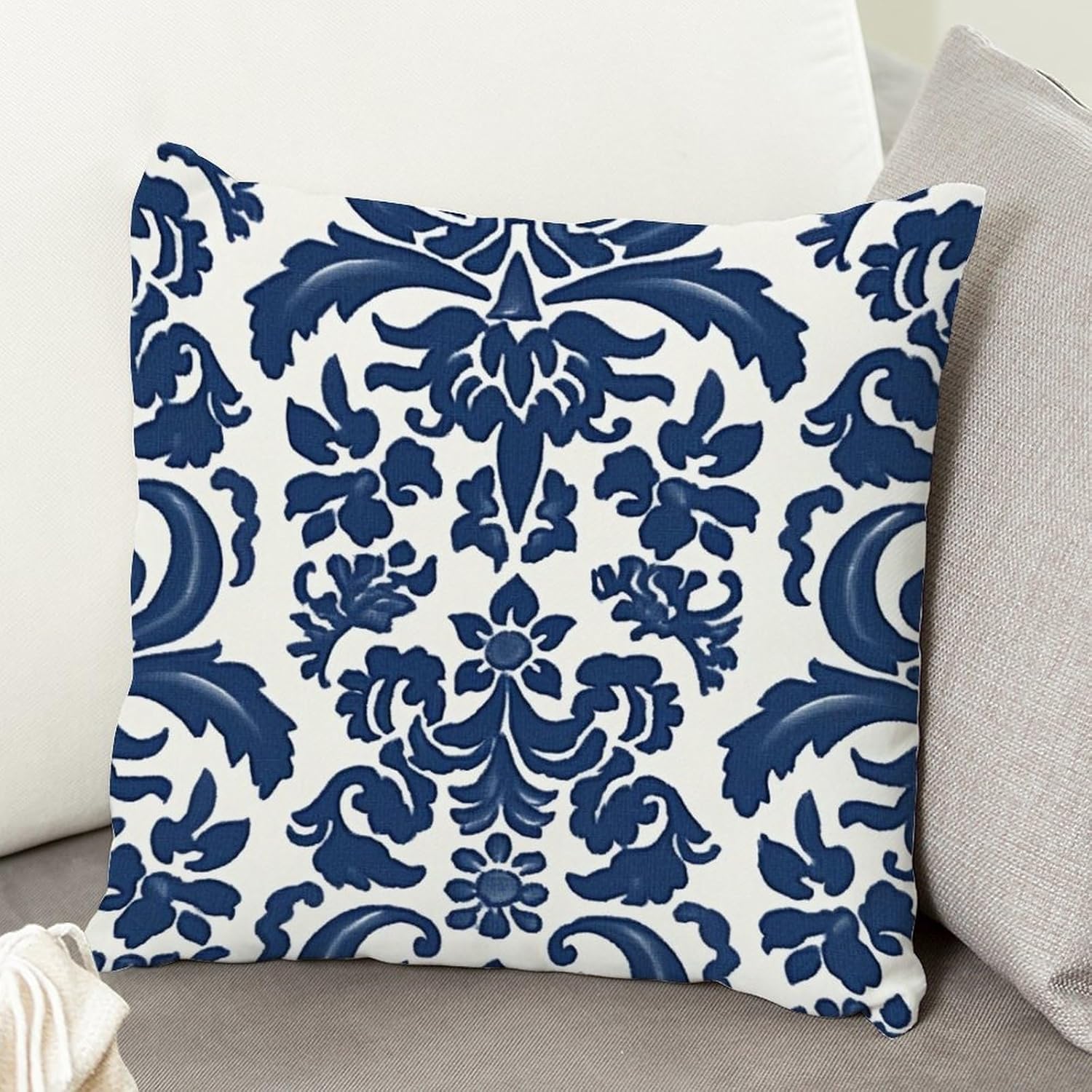 ArogGeld Blue Regalia – Funda de cojín para sofá, diseño de león azul índigo, flor azul, asiática, estilo asiático, chinoiserie, casa de campo,