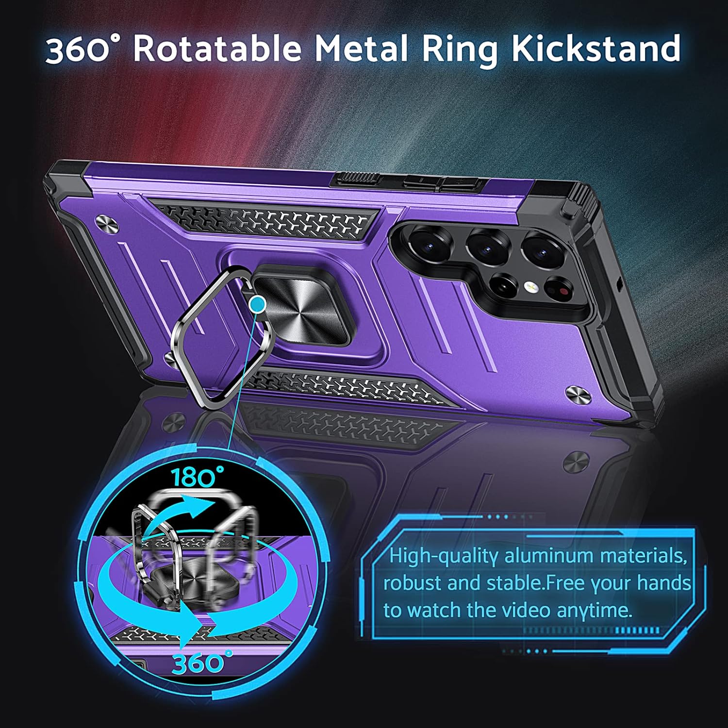 Anqrp Funda para Galaxy S22 Ultra, funda protectora de grado militar con anillo de metal giratorio soporte magnético compatible con Samsung Galaxy