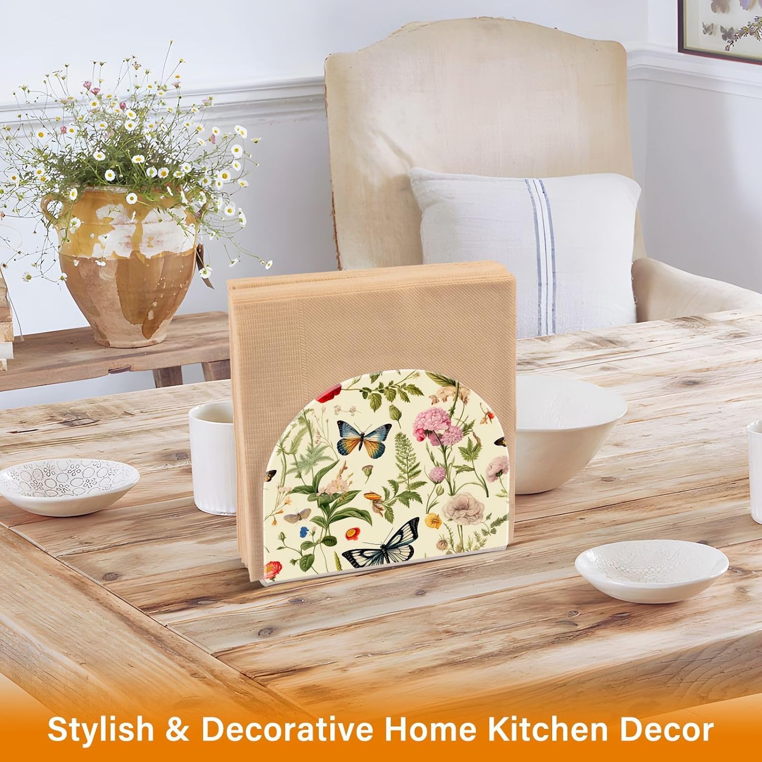 Servilletero de mesa de flores y mariposas, servilleteros acrílicos para baño, servilletero, soporte vertical para mesa y encimera de cocina