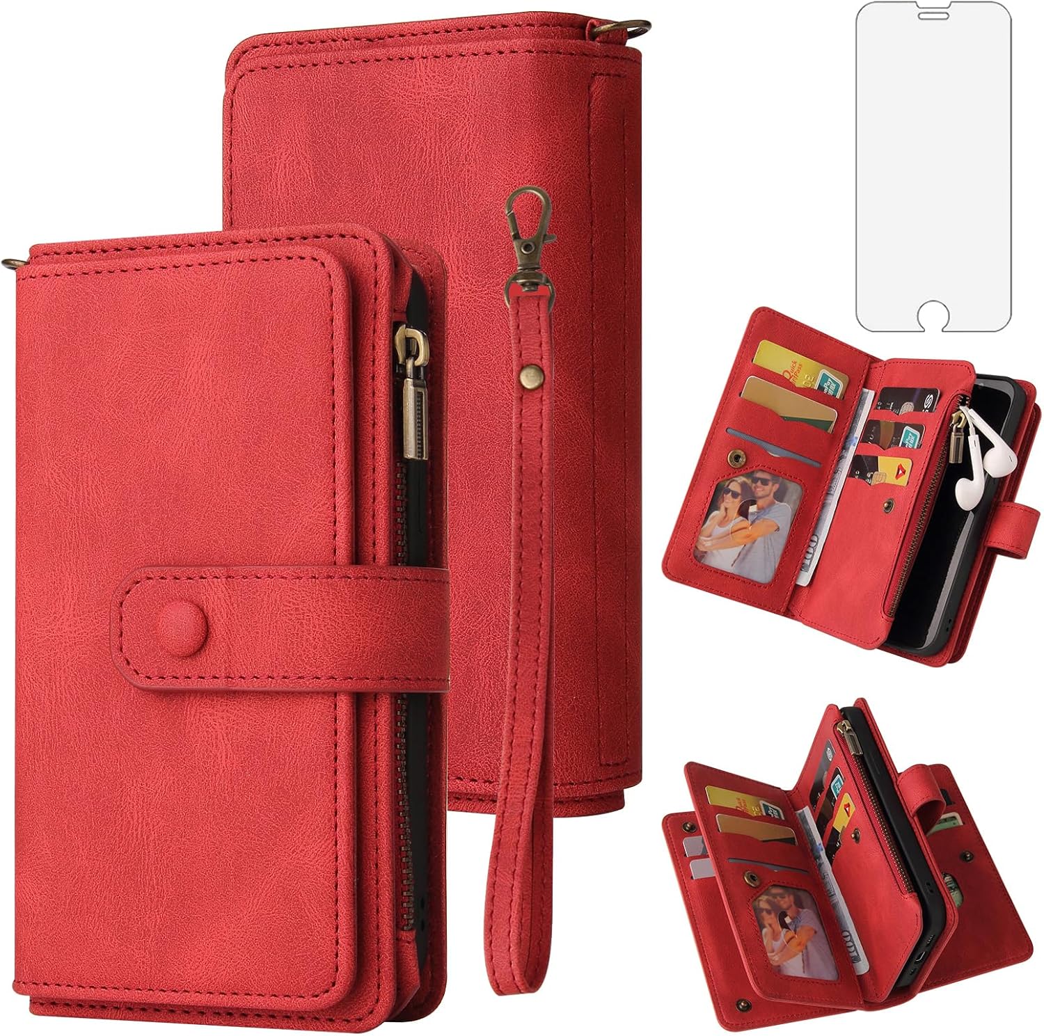 Asuwish Funda de teléfono para iPhone 66s78SE 2020 2022 con protector de pantalla de vidrio templado y soporte para tarjeta de identificación