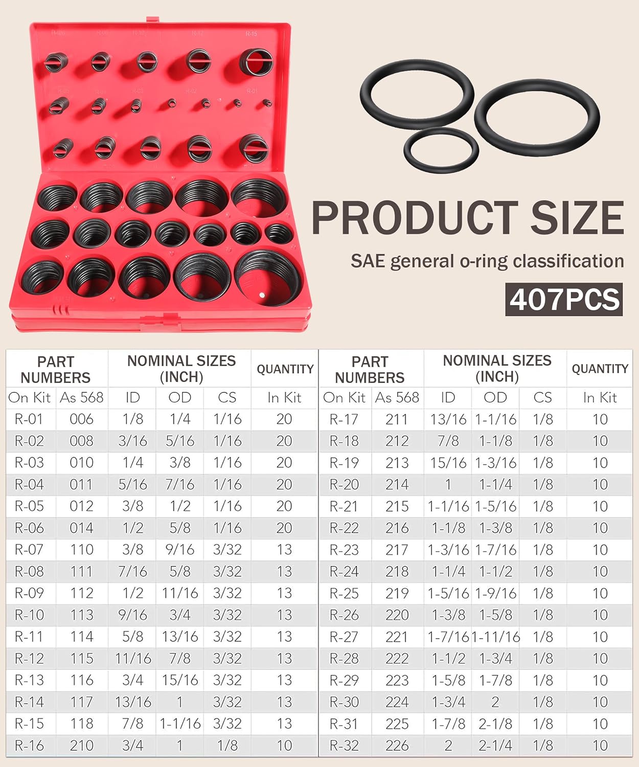 bylikeho 826pcs O Ring Assortment Kit,Nitrile Rubber O Ring Kit with 4 Pick & Hook,Car Accessories Universal SAE and Metric O-Rings Kit in 32