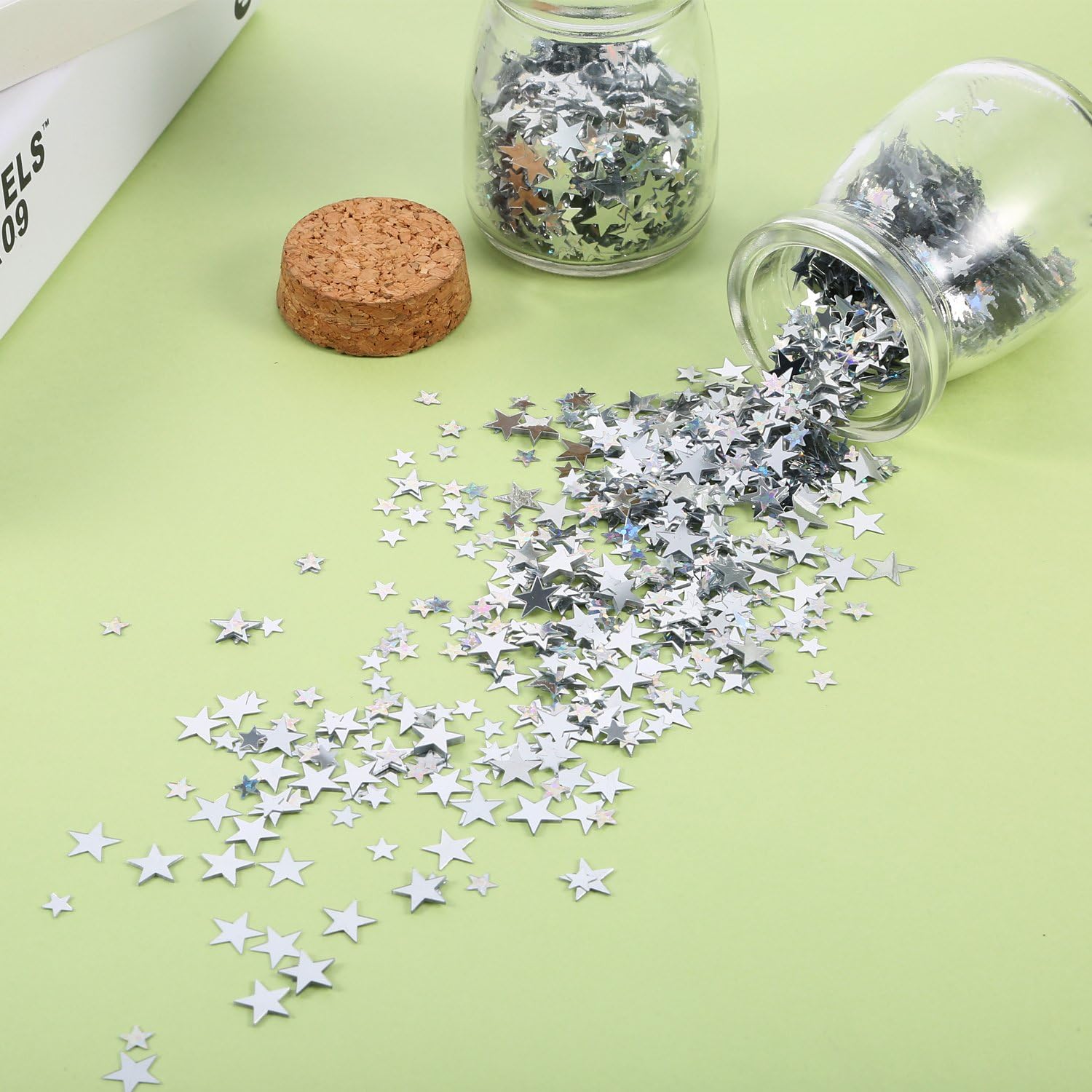 Confeti de estrella metálico plateado con purpurina para decoración de bodas, fiestas de cumpleaños, 2.1 onzas