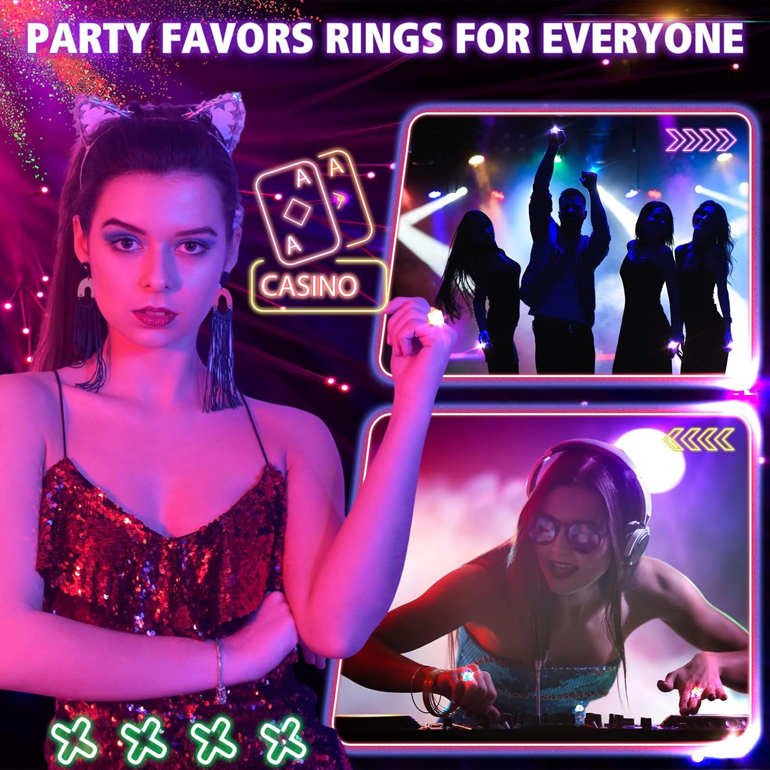50 anillos LED intermitentes iluminados con luces de gelatina, coloridos anillos brillantes para fiestas, juegos de clase, premios, Halloween, San
