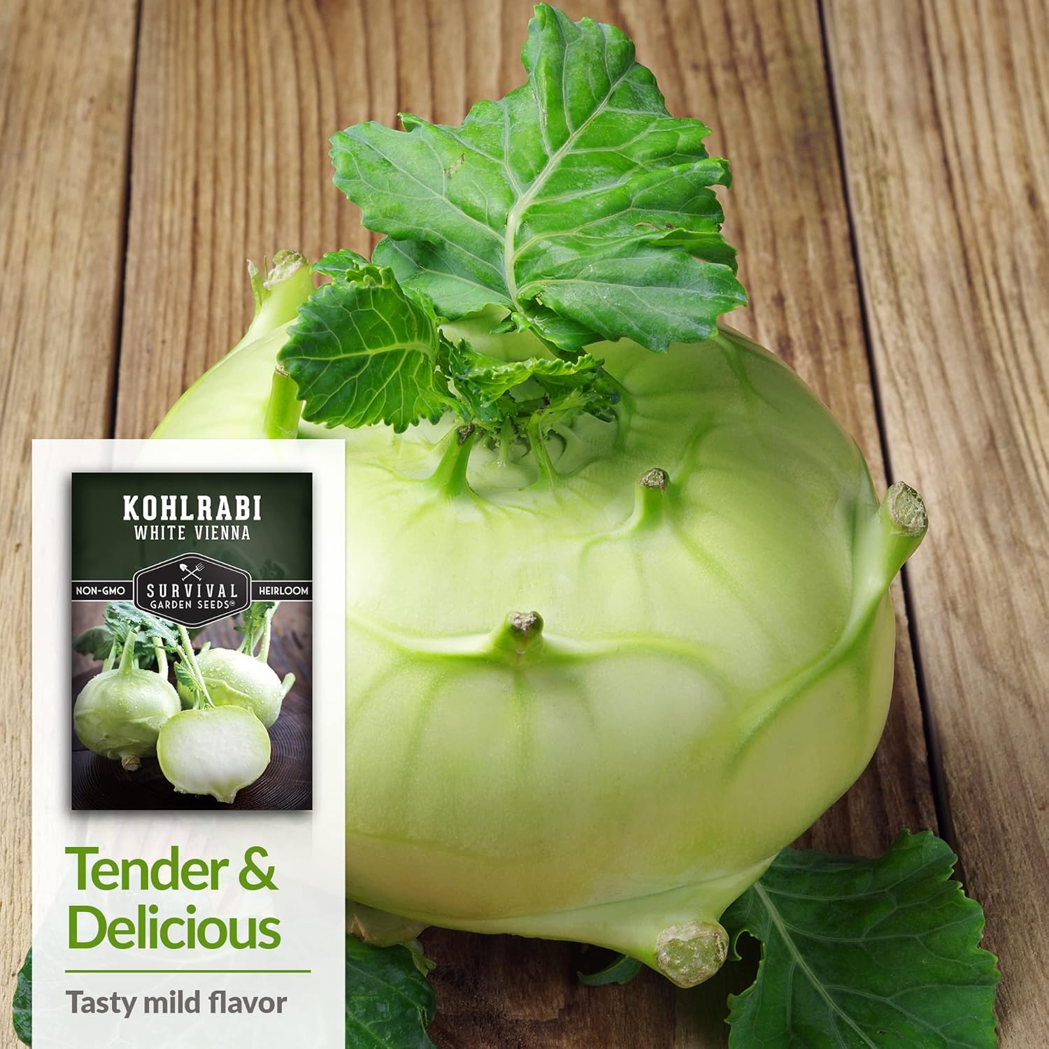 Survival Garden Seeds – Semilla de colinabo blanco de Viena para plantar – 3 paquetes con instrucciones para plantar y cultivar vegetales crucíferos