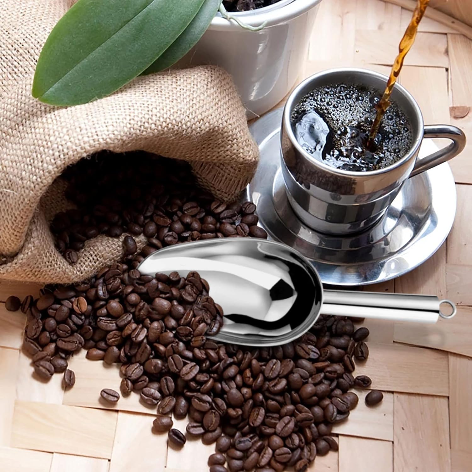 LIANYU Cuchara de hielo grande, cuchara de acero inoxidable de 24 onzas, cucharas de alimentos de metal para cubitos de hielo, cuchara de utilidad