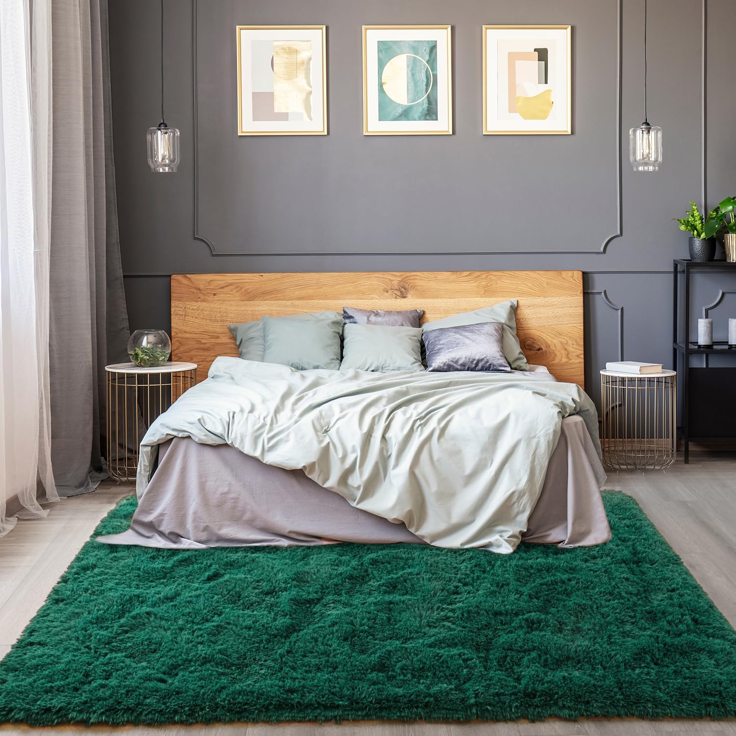 Alfombras mullidas para sala de estar, color verde profundo, de 6 x 9 pulgadas, alfombras suaves de felpa para habitación de niñas y niños,
