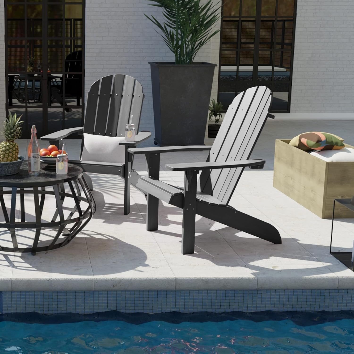 Silla Adirondack tradicional, aspecto de madera real, sillas de plástico para exteriores para todo tipo de clima, para fogata, patio, piscina, fácil