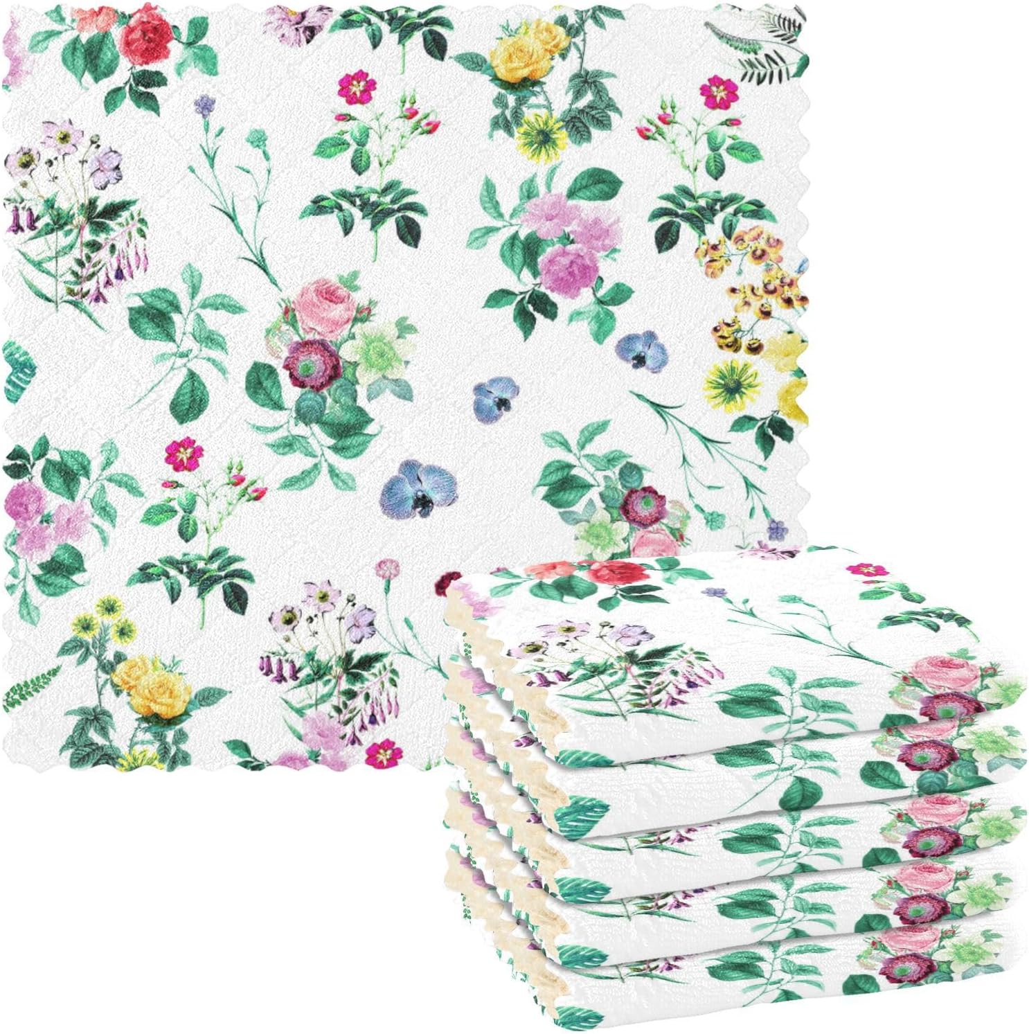 FRODOTGV Leaves Wild Flower Quality Decorative Kitchen Microfiber Towels Quick Dry 6 Pack Microfiber Drying Towels for Car Detailing for Countertop