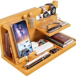 Yirilan Estación de acoplamiento de madera para teléfono, organizador de mesita de noche, regalos de cumpleaños para hombres, regalos para Yirilan Estación de acoplamiento de madera para teléfono, organizador de mesita de noche, regalos de cumpleaños para hombres, regalos para