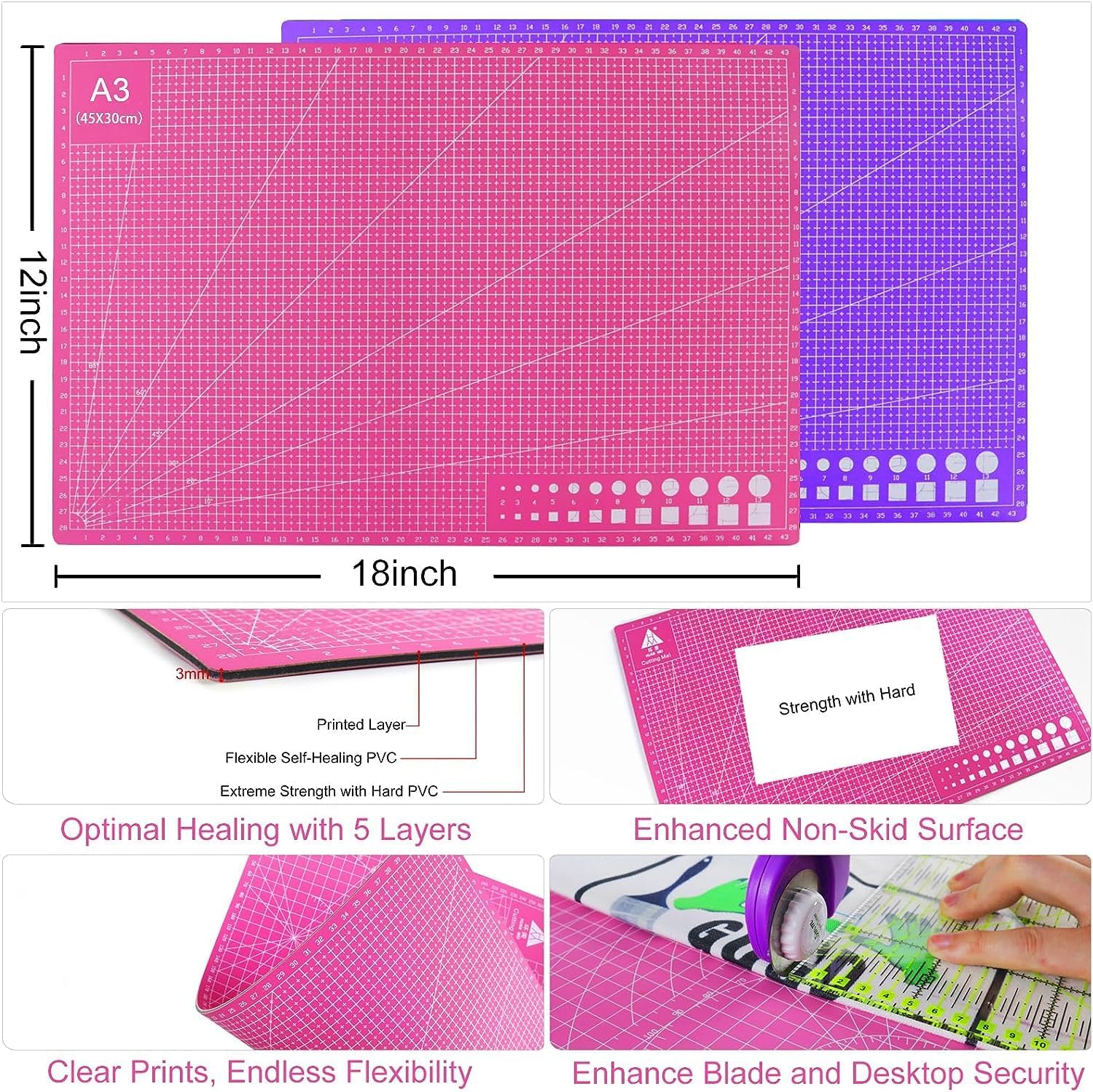 Rotary Cutter Set, 38PCS 45mm Rotary Fabric Cutter Wheel Set, Fabric Cutter Wheel, Quilting Rotary Cutters Rolling Fabric Cutter Wheel and A3 Mat,