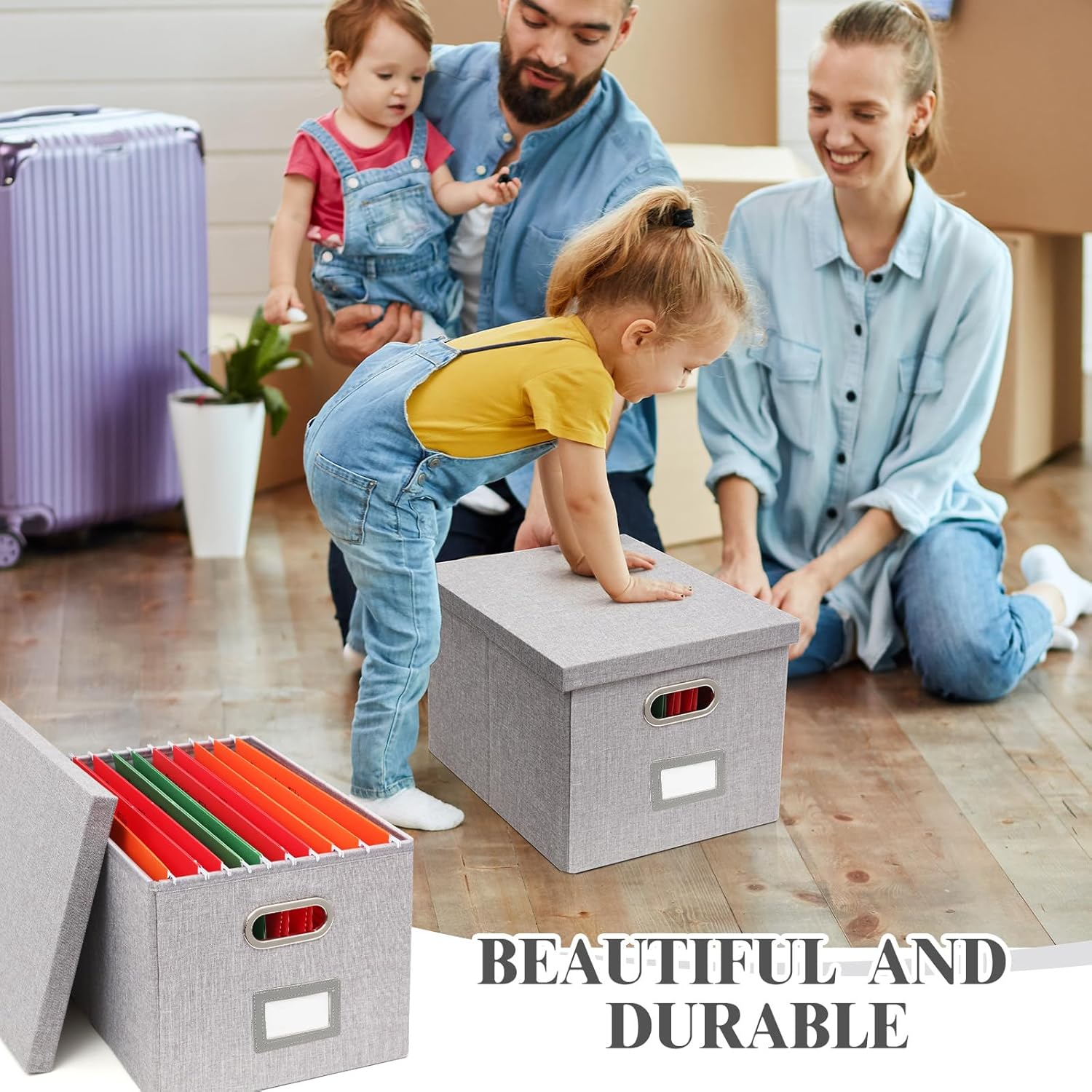 Amylove Caja organizadora de almacenamiento de archivos de 2 piezas para cartas legales plegables de lino, archivadores de archivos, almacenamiento
